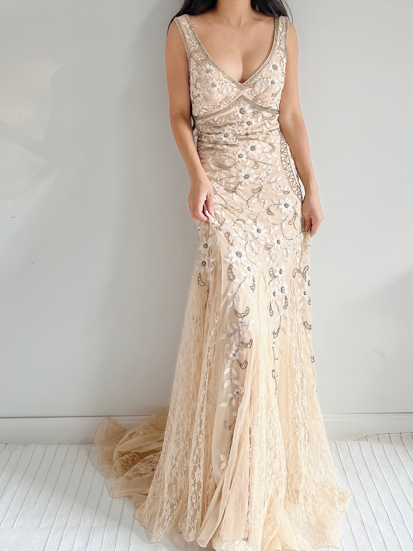 Vintage Embroidered Lace Gown - M