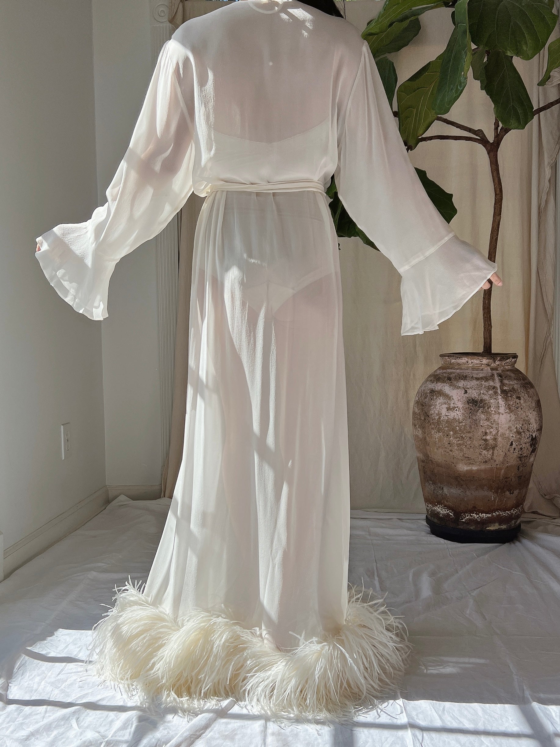 Vintage Silk Feathered Robe - M