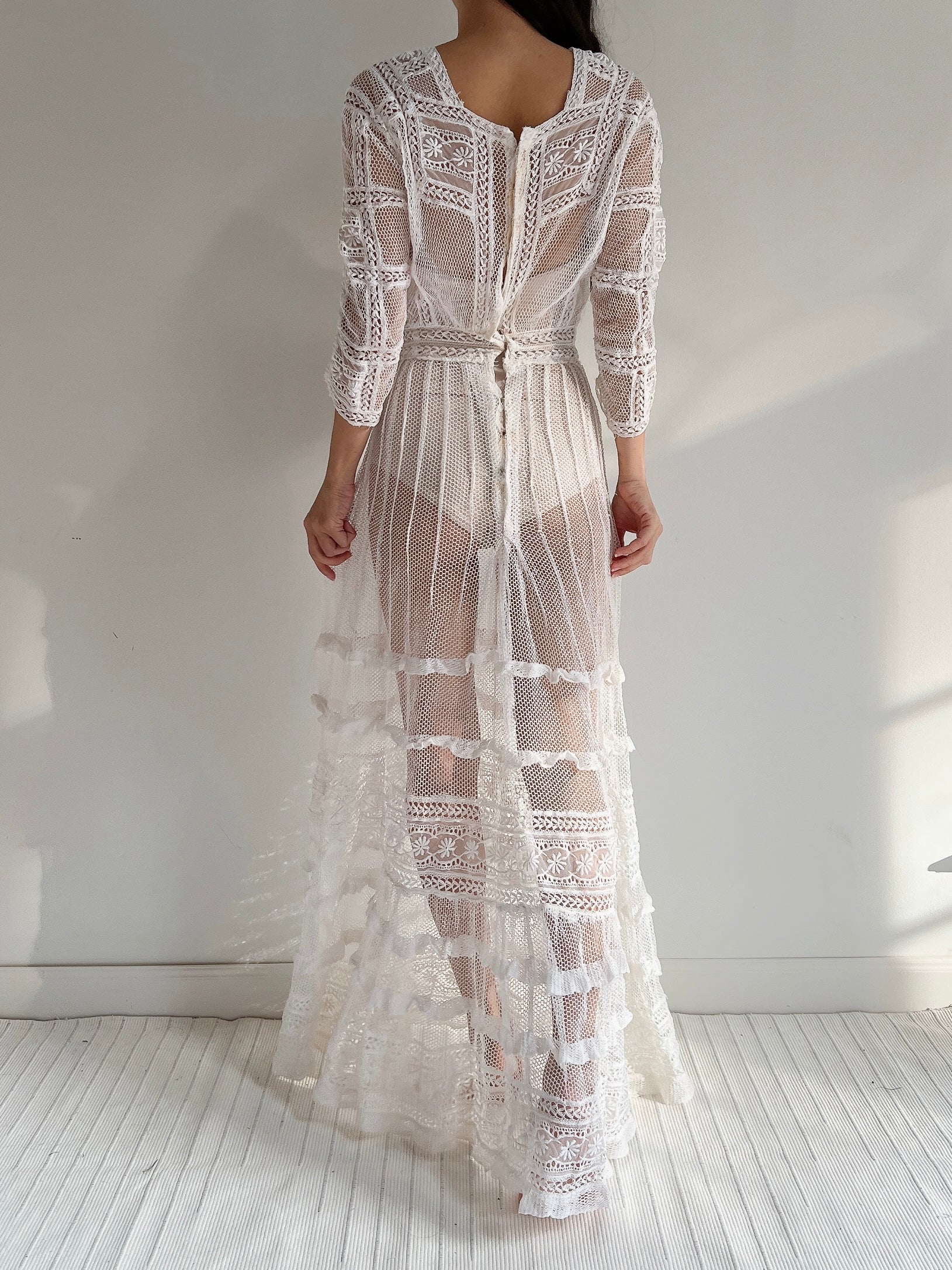 Rare Antique Edwardian Mesh Net Dress - XS