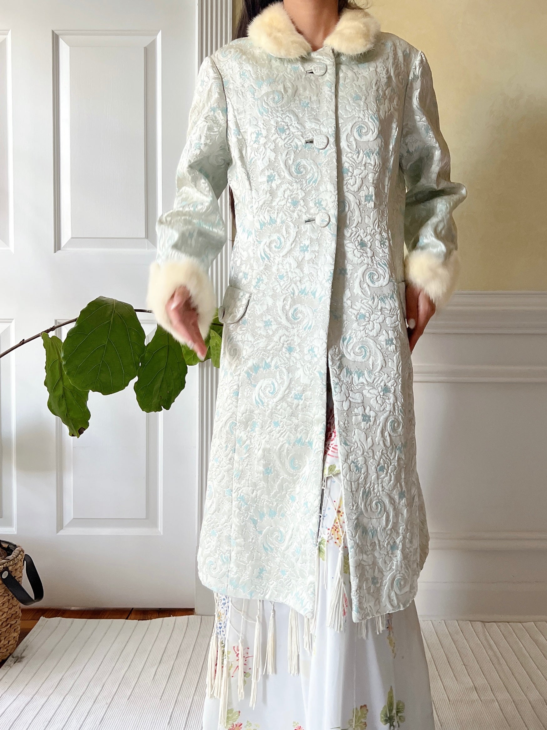 1960s Light Blue Brocade Jacket - S