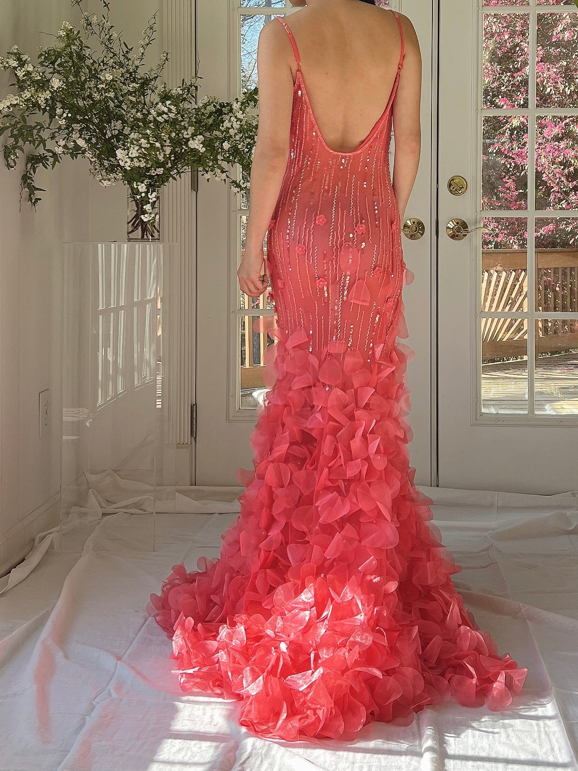 Vintage Coral Silk Petal Dress
