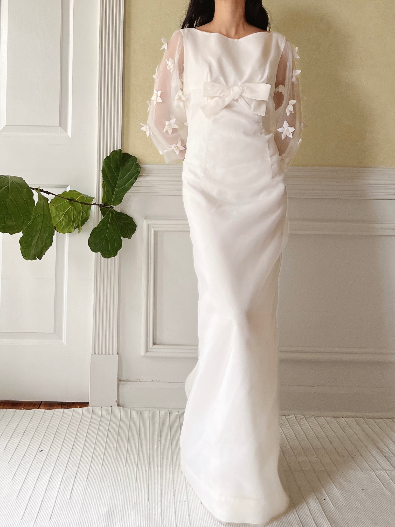 1960s Jean Varon Crinkle Organza Dress with Appliqués - S/M