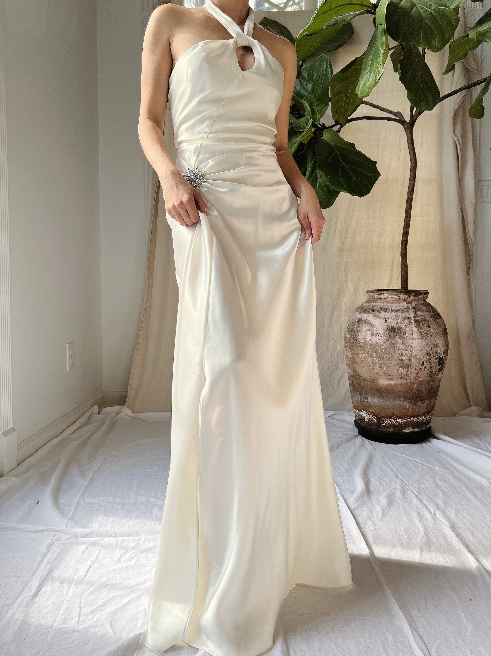 Vintage Satin Draped Gown - S/M