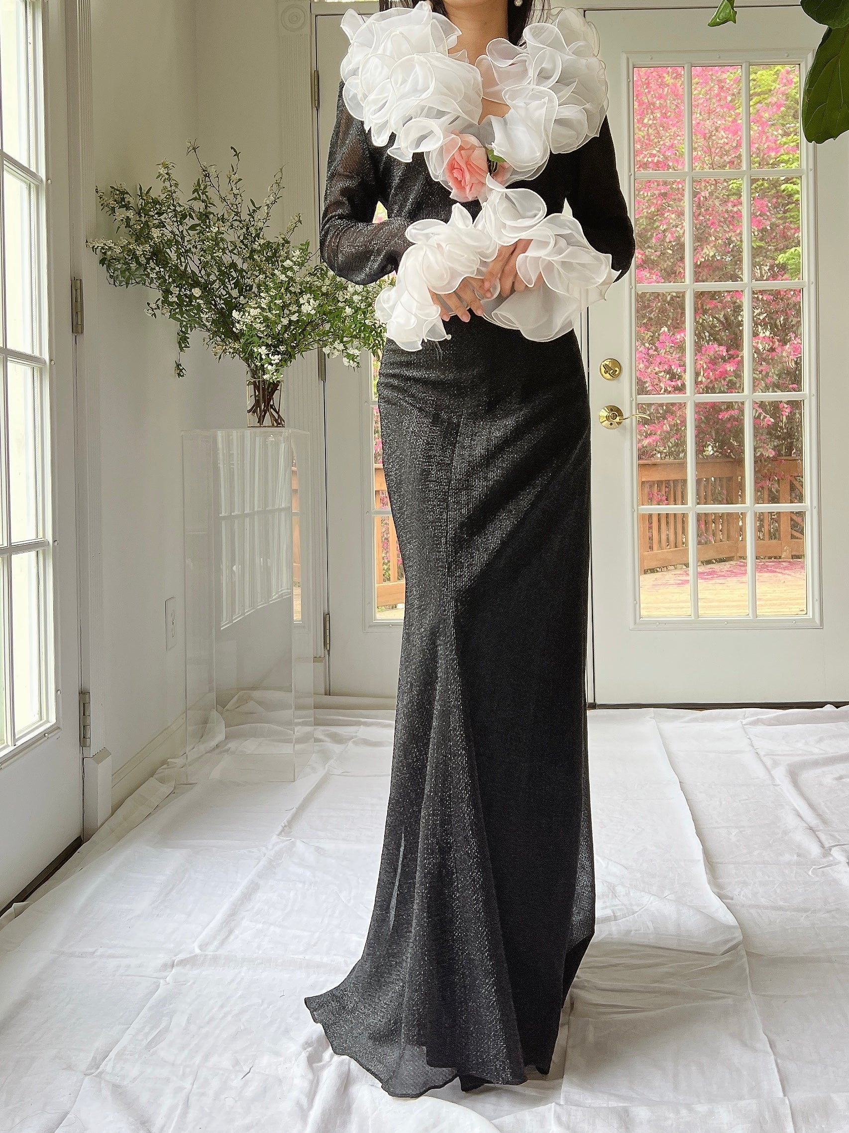1970s Lurex Ruffle Gown - M