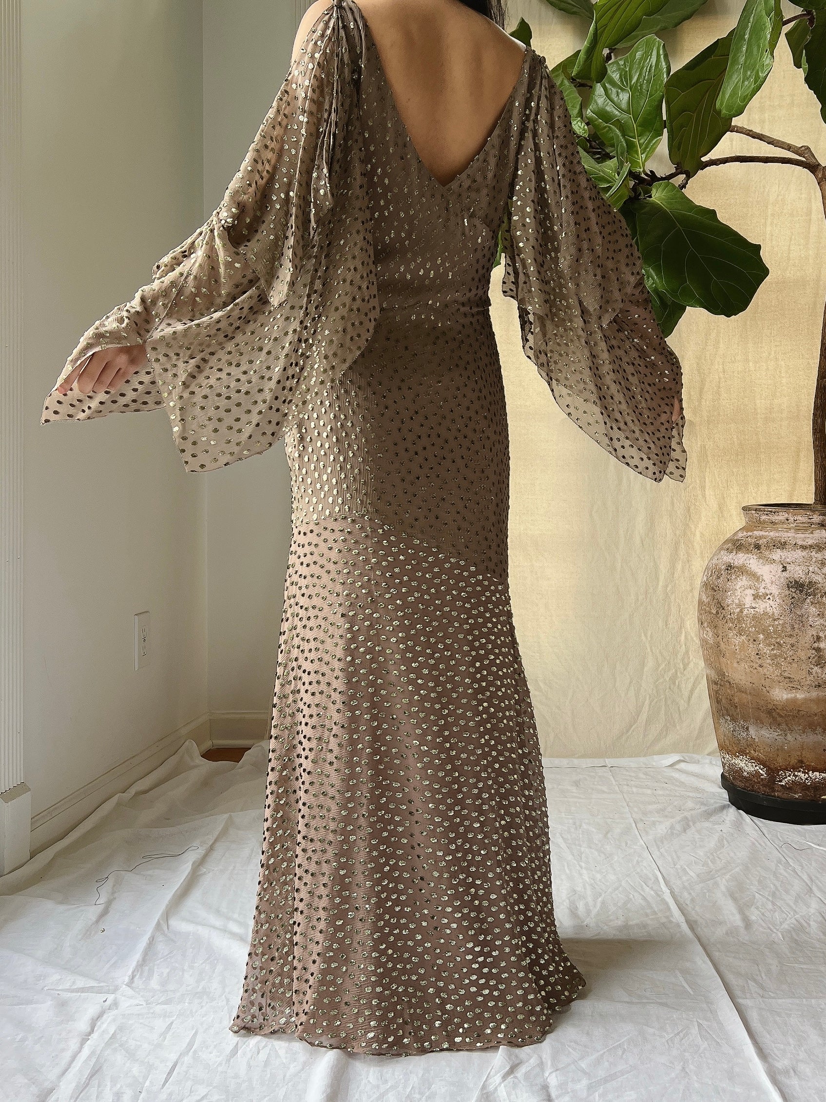 Vintage Cocoa Silk Bias Dress - S/M