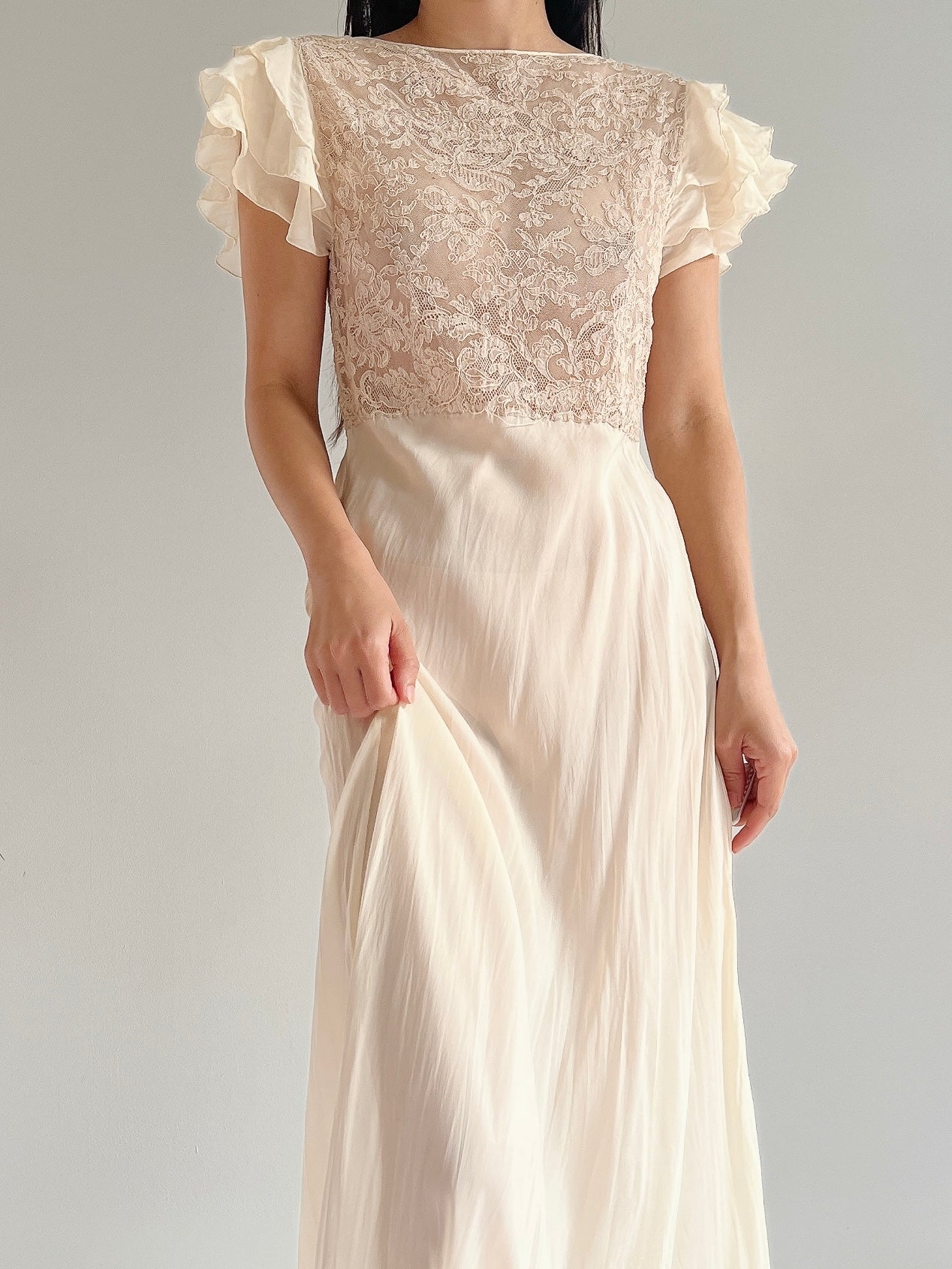 1930s Silk and Lace Dress - S