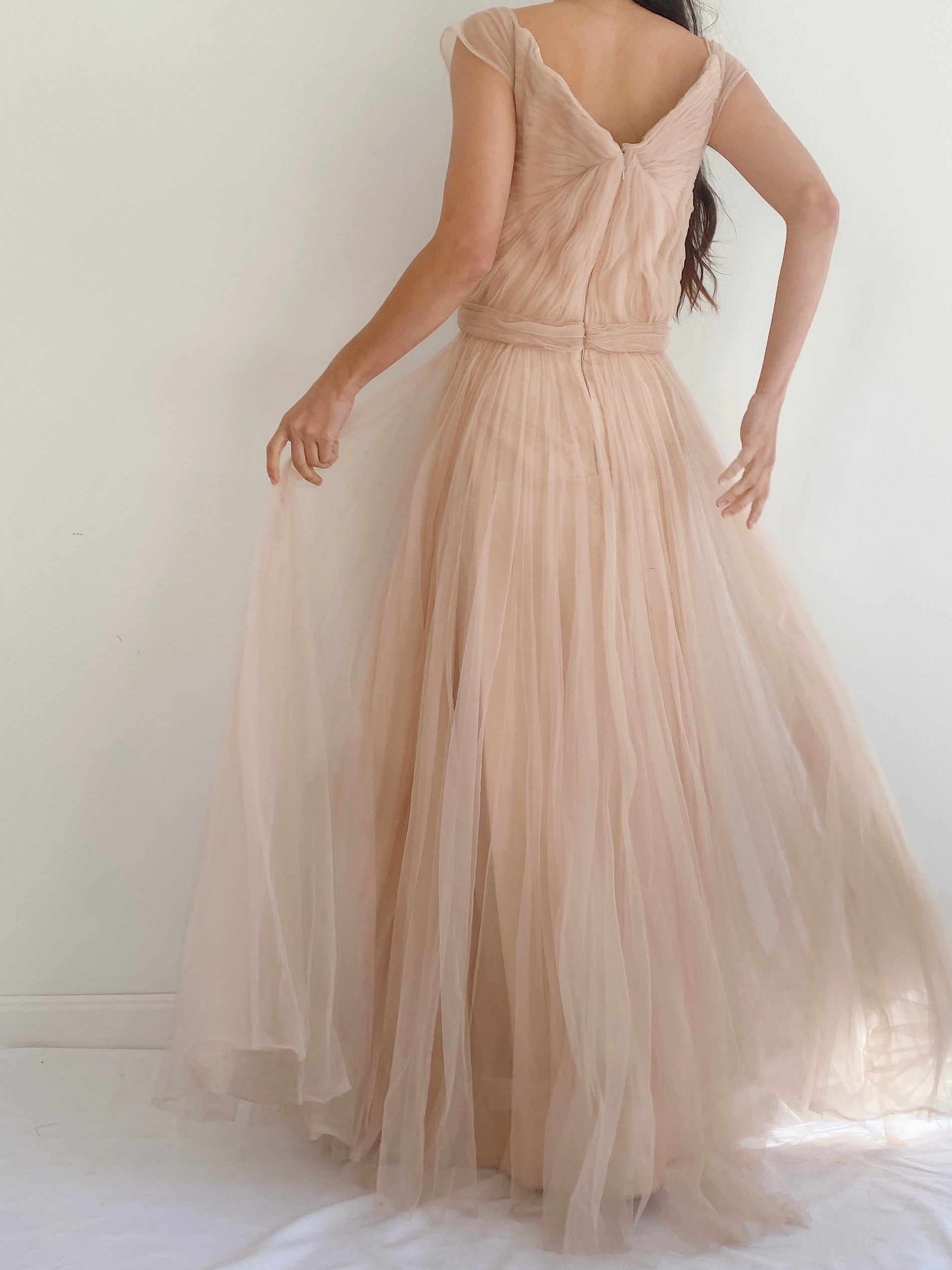 Nude Reem Acra Tulle Gown - S