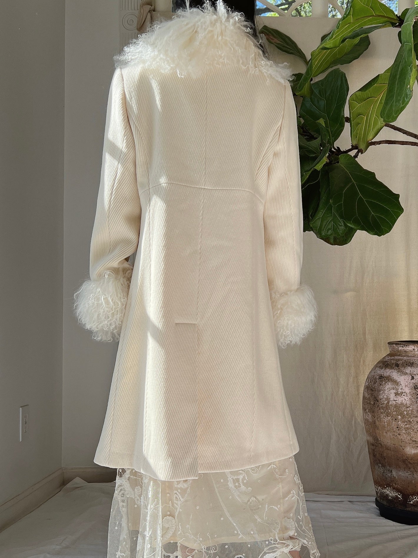 Vintage Ivory Sheared Mongolian Coat - M