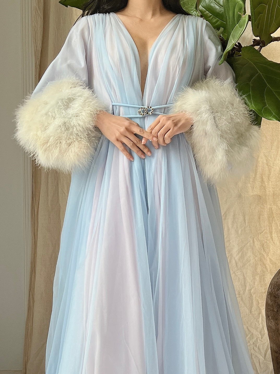 1950s Claire Sandra Lucie Ann Nylon Feather Robe - OSFM