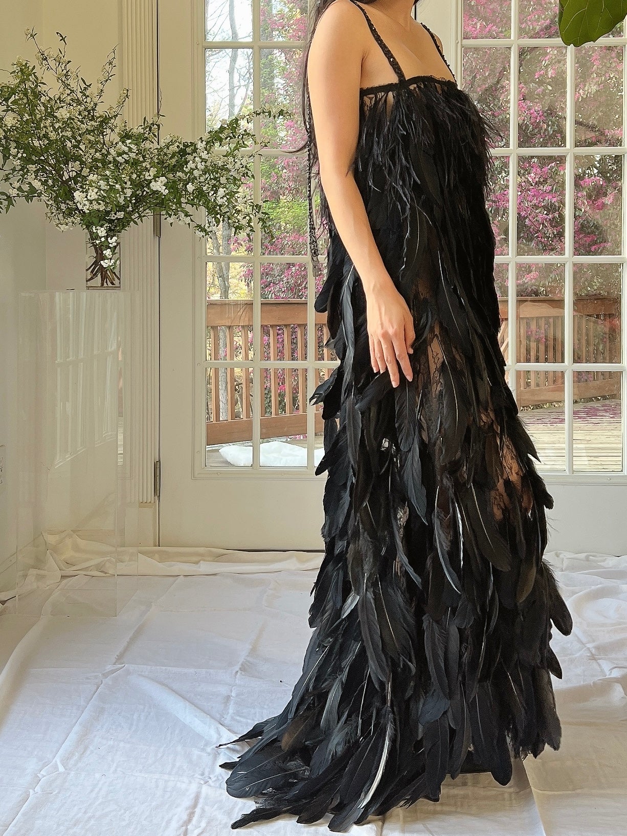 Vintage Feather and Lace Gown - S/M