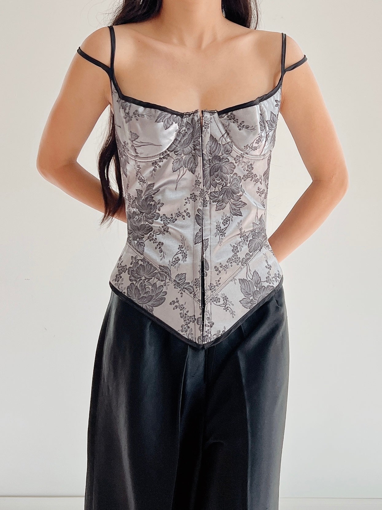 Vintage Gray Brocade Bustier - XS/S (32-34” Bust)