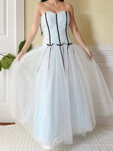 Vintage Blue Tulle Ruche Dress - XS/S