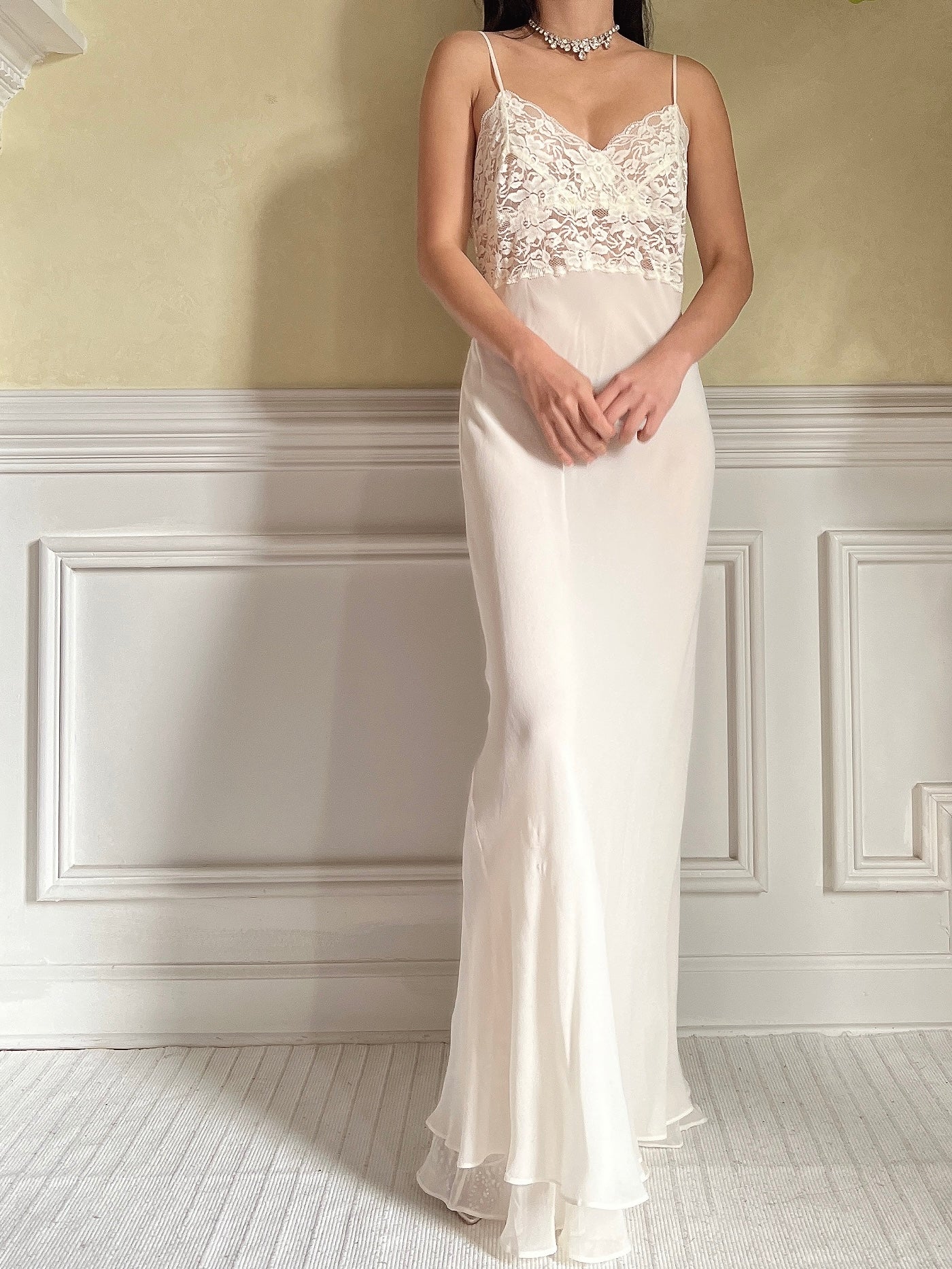 Vintage Silk and Lace Chiffon Slip Dress - S