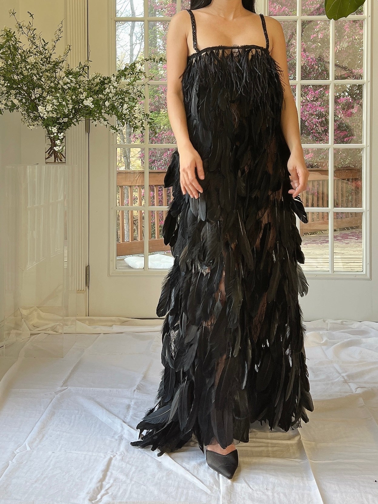 Vintage Feather and Lace Gown - S/M