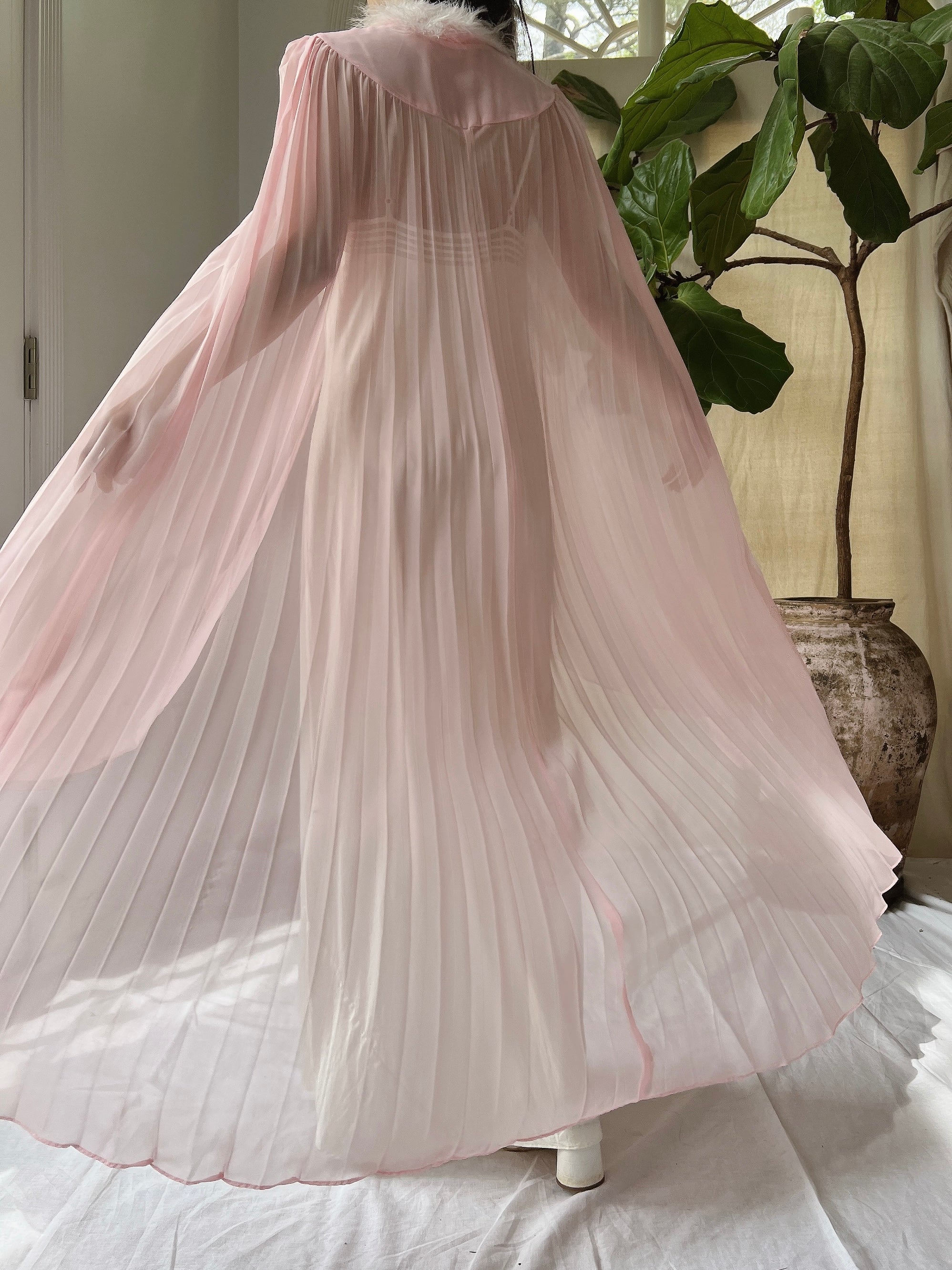 Vintage Pink Chiffon Cape - OSFM
