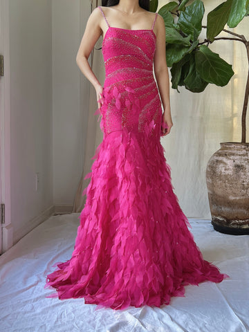 Y2K Silk Beaded Petal Dress - S