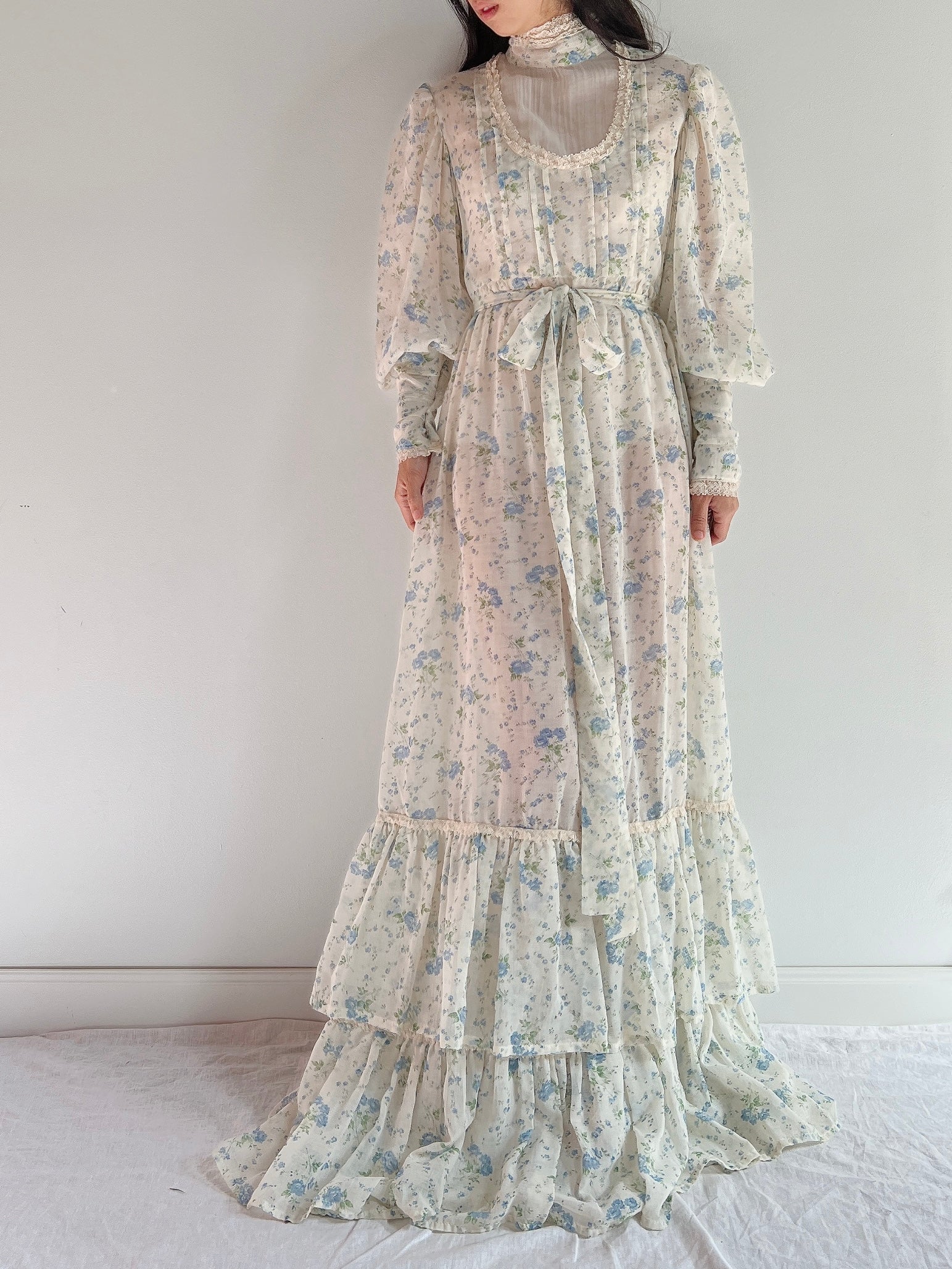1970s Puff Sleeve Cotton Calico Dress - M