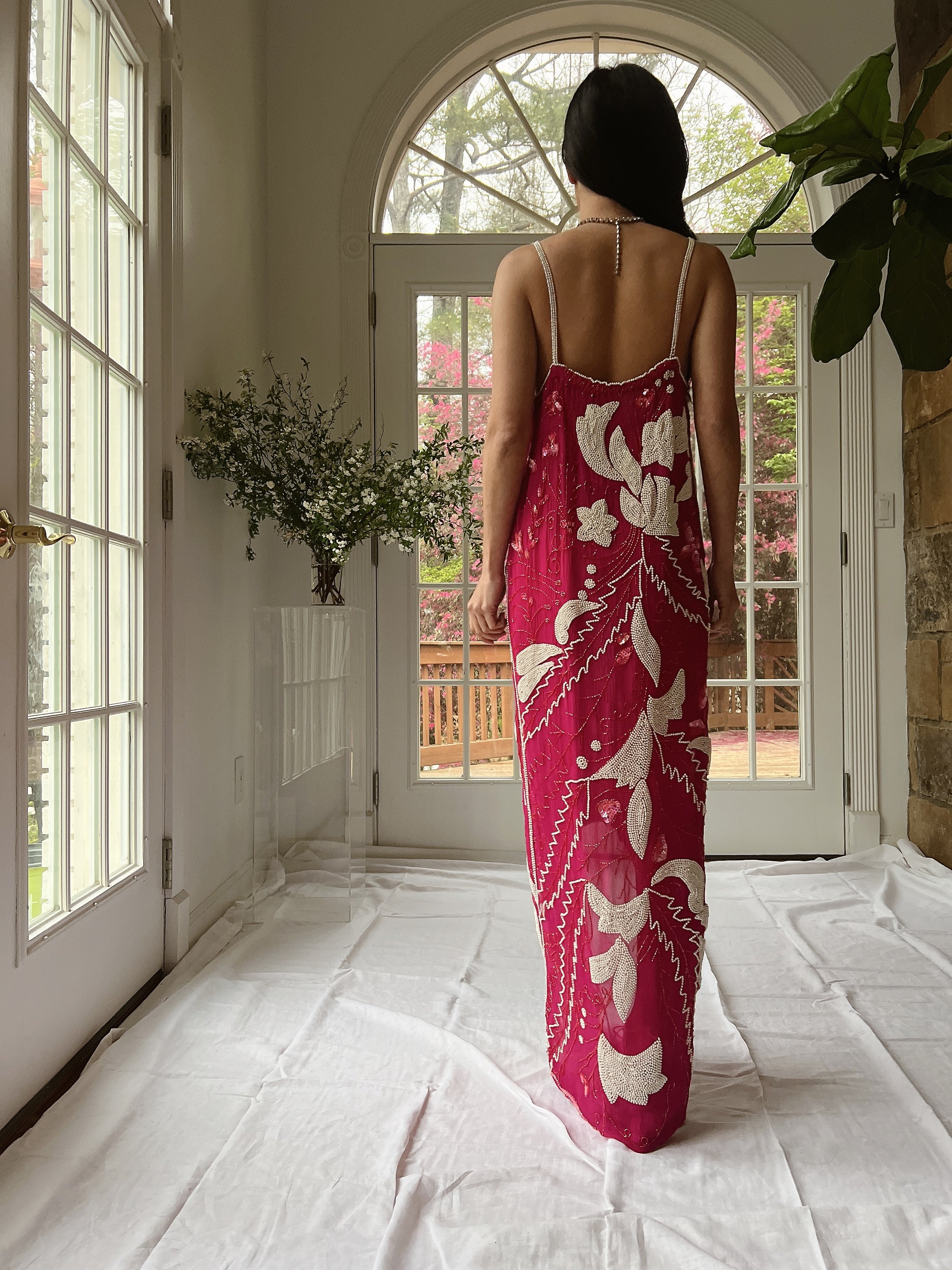 Vintage Seed Pearl Silk Hi-Low Dress - S-L