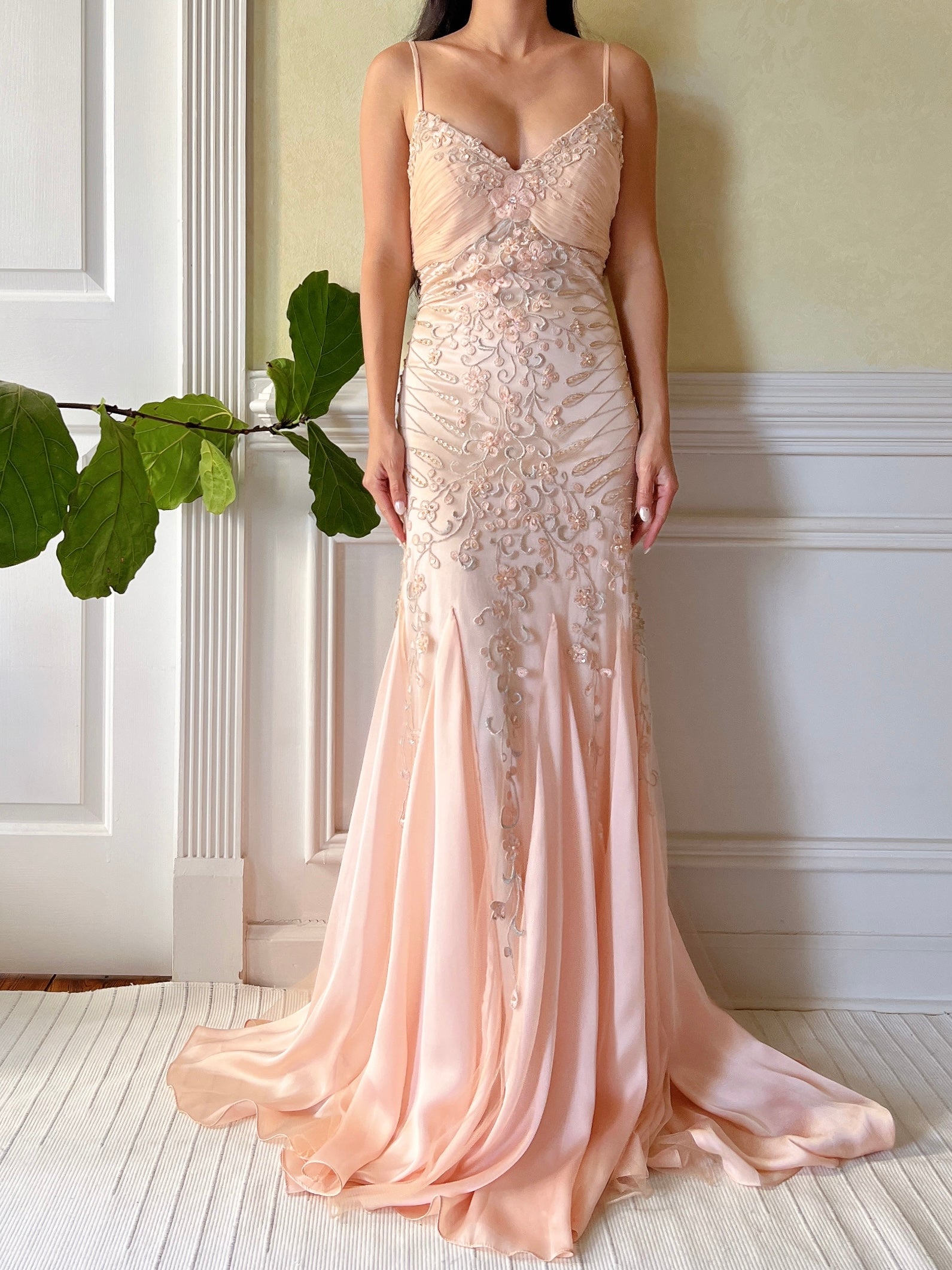 Vintage Chiffon Embroidered Dress  - S