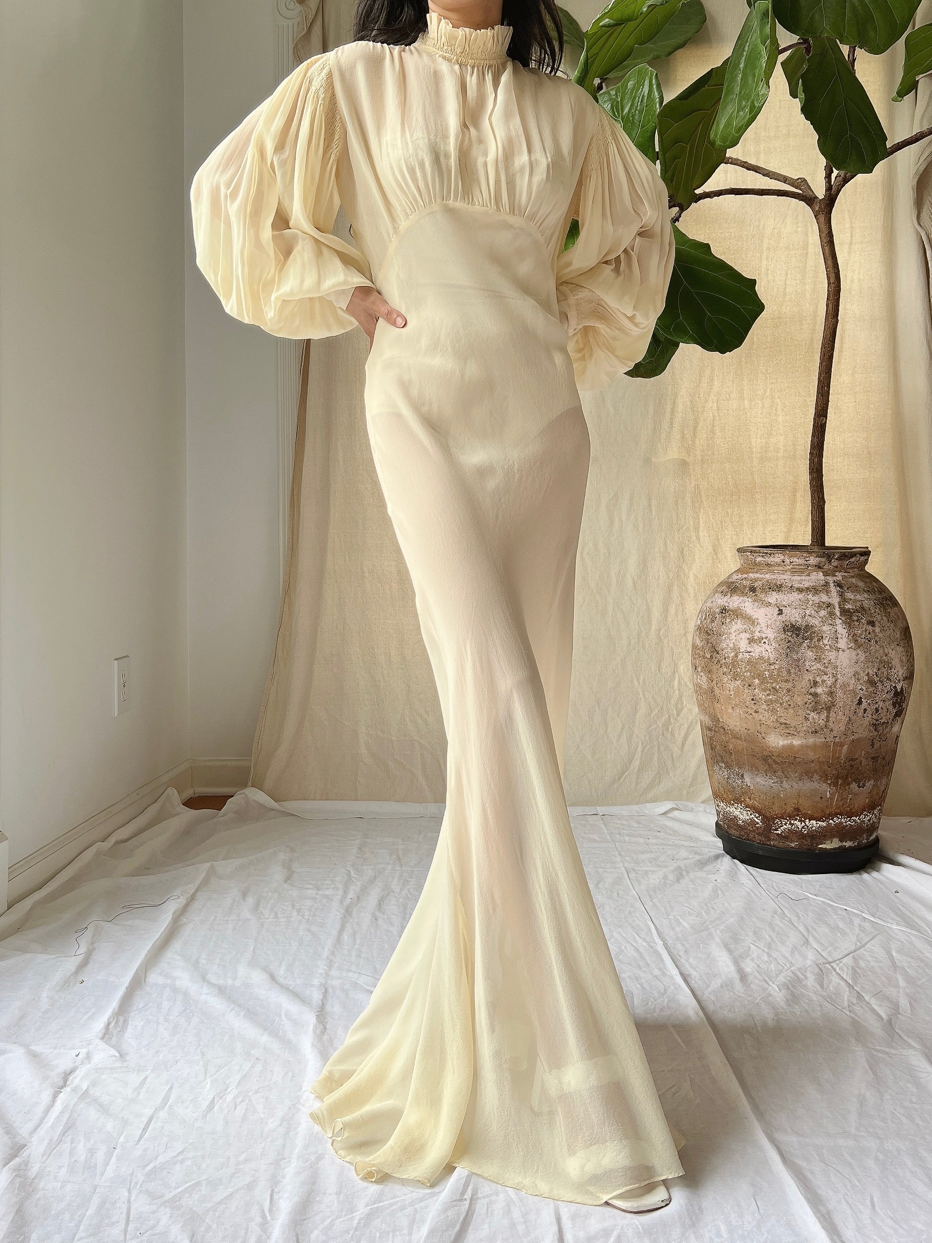 1930s Silk Chiffon Gown - S