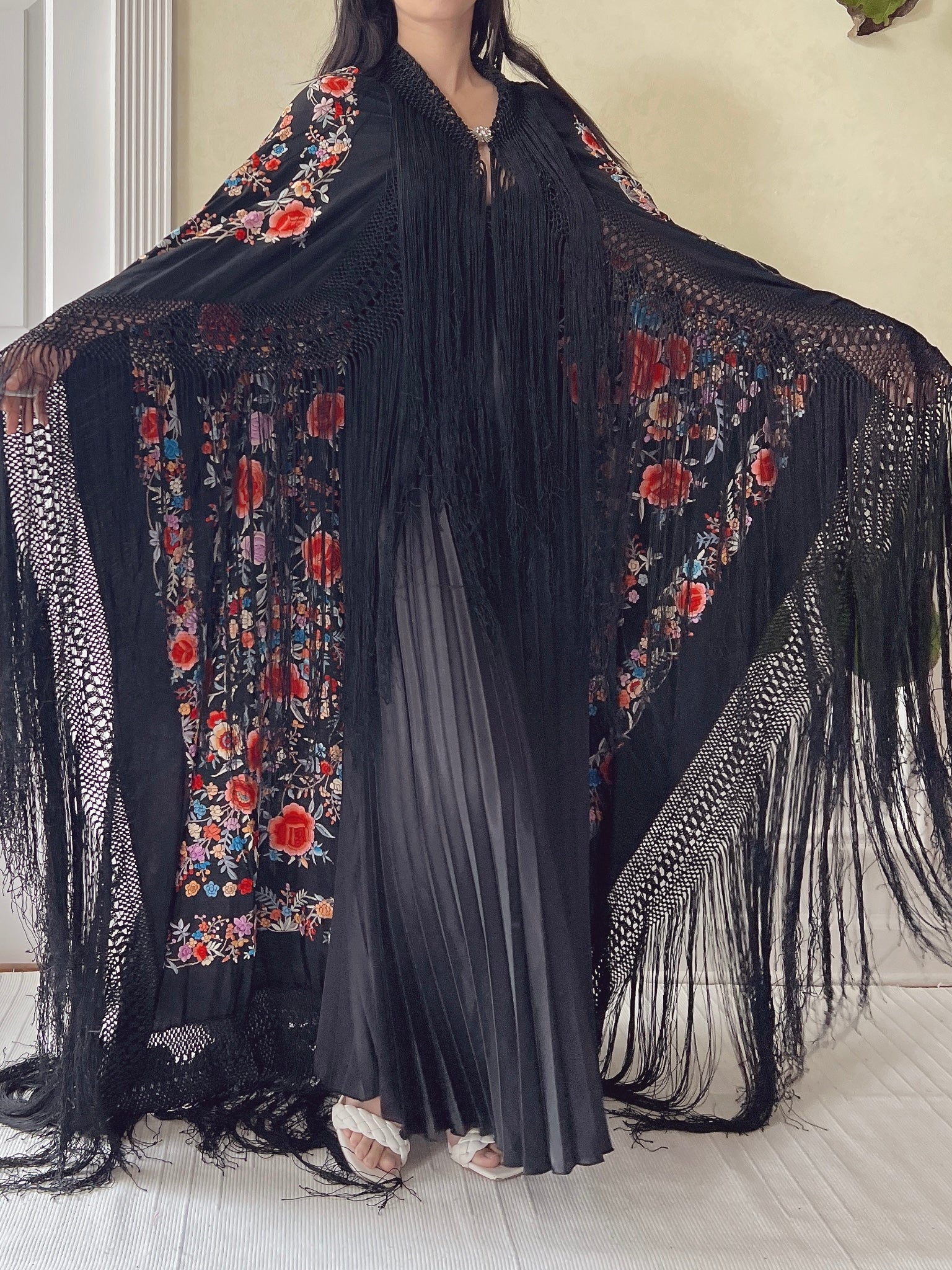 Antique Silk Embroidered Shawl - OSFA