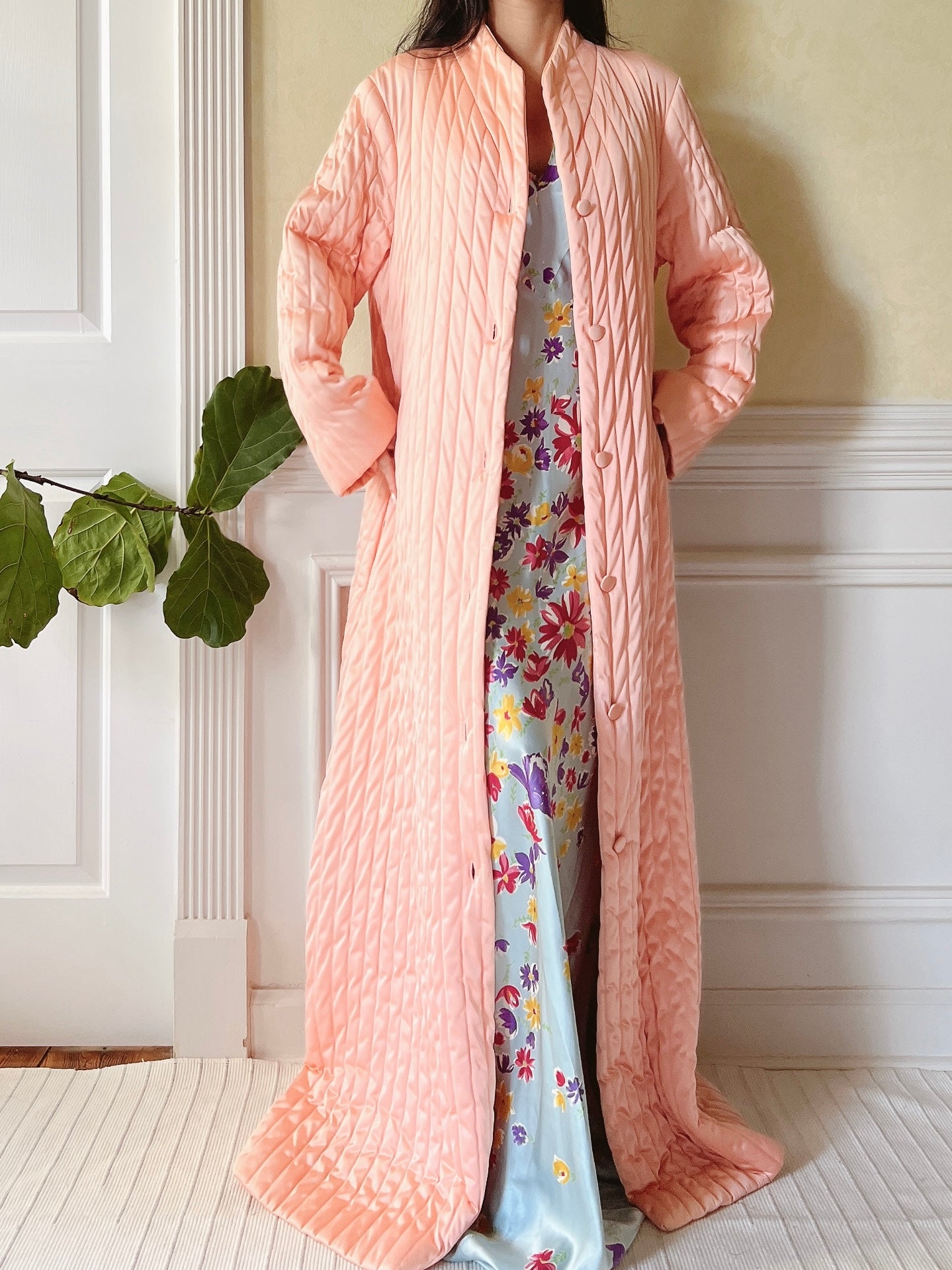 Vintage Peach Quilted Duster - M