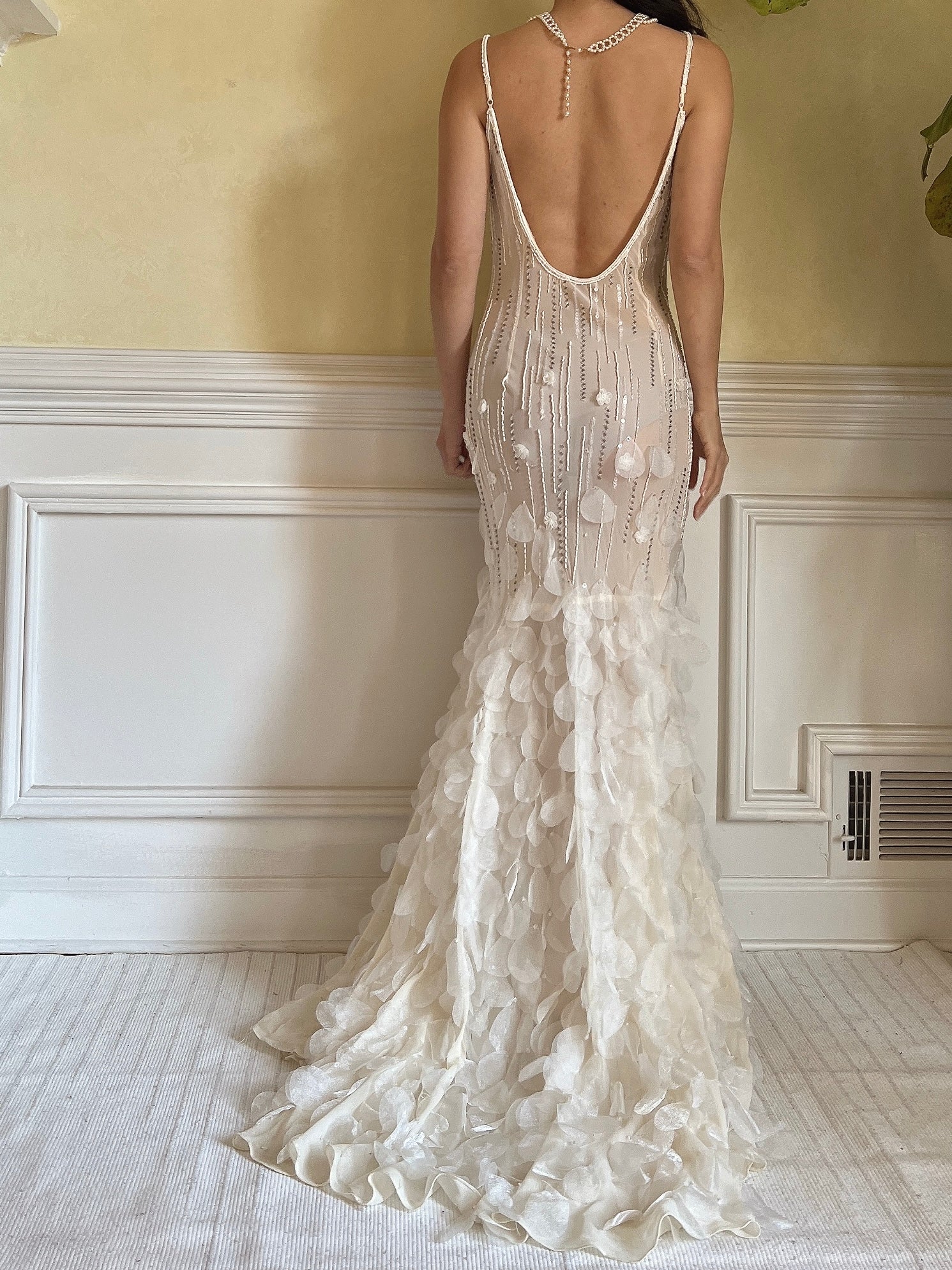 Vintage Silk Beaded Petal Dress - S
