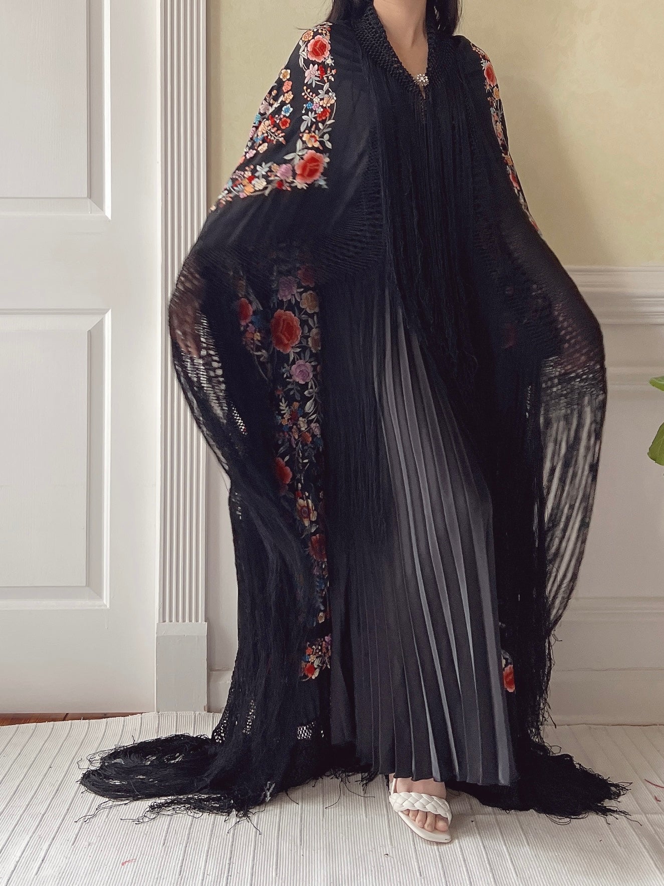 Antique Silk Embroidered Shawl - OSFA