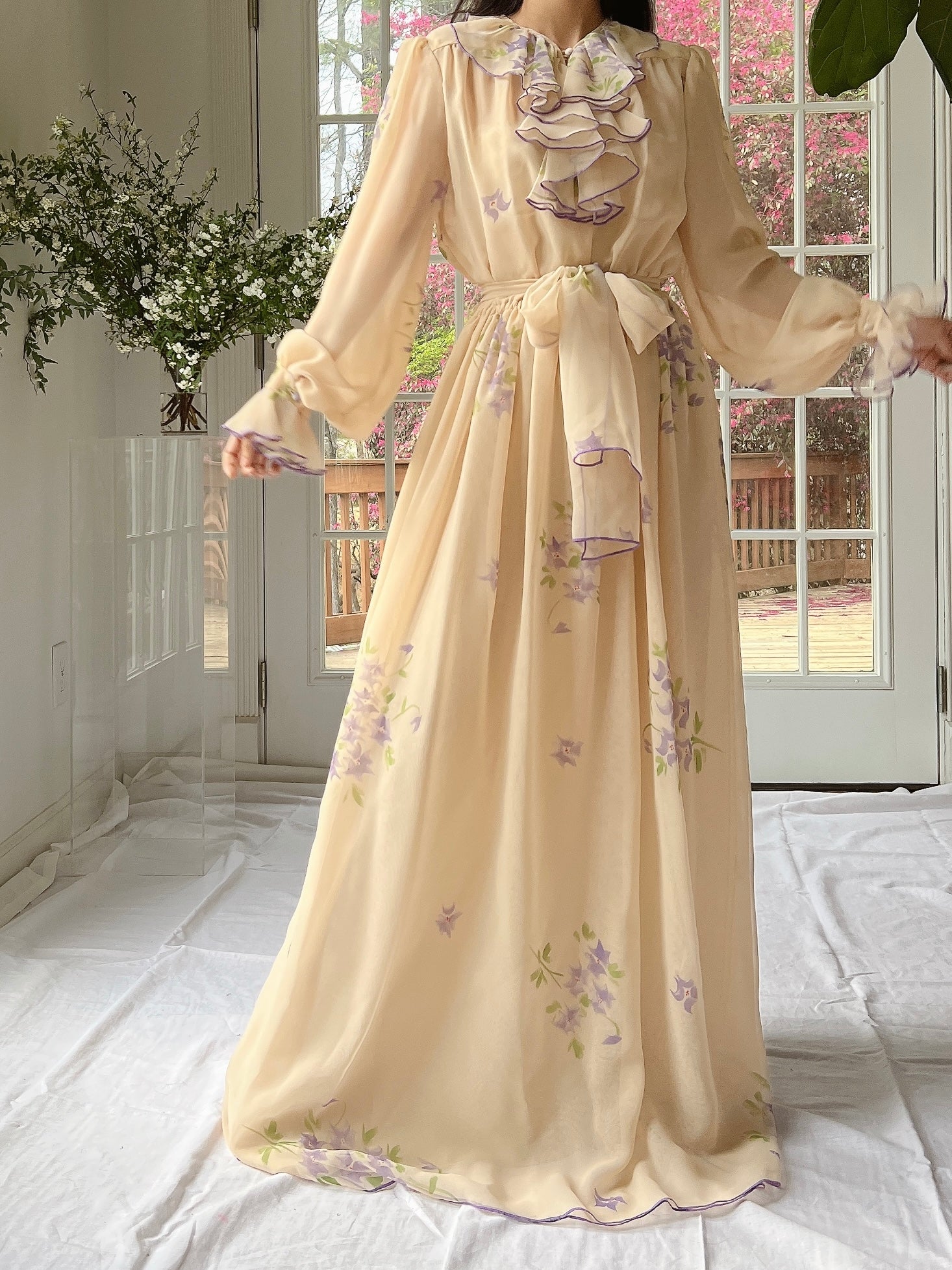 Vintage Victor Costa Stenciled Chiffon Dress - M/L
