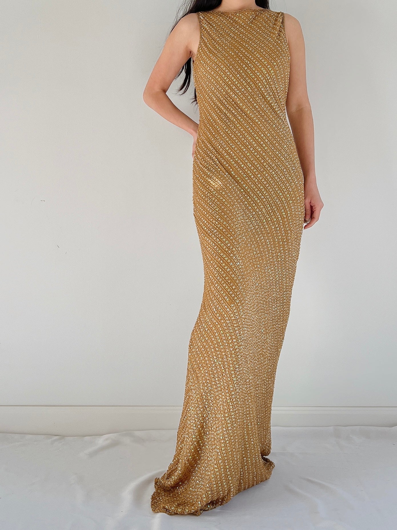 Vintage Mustard Beaded Gown - S/M