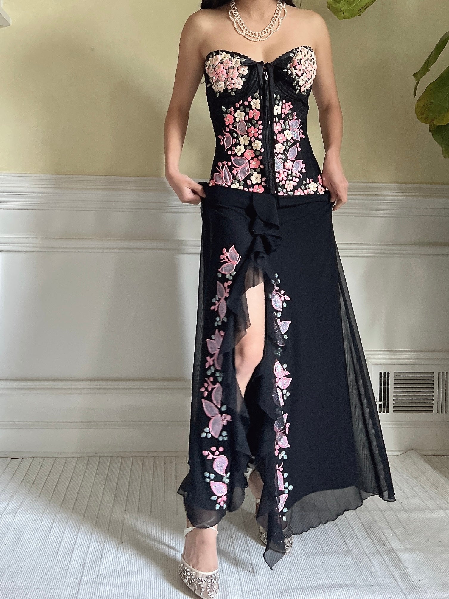 Vintage Painted Floral Dress - S-M