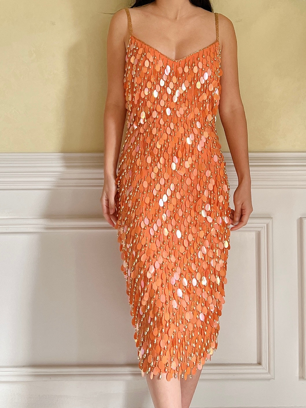 Vintage Sherbet Beaded Silk Gown - S