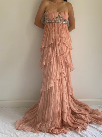 Peach Tiered Ruffle Dress - M