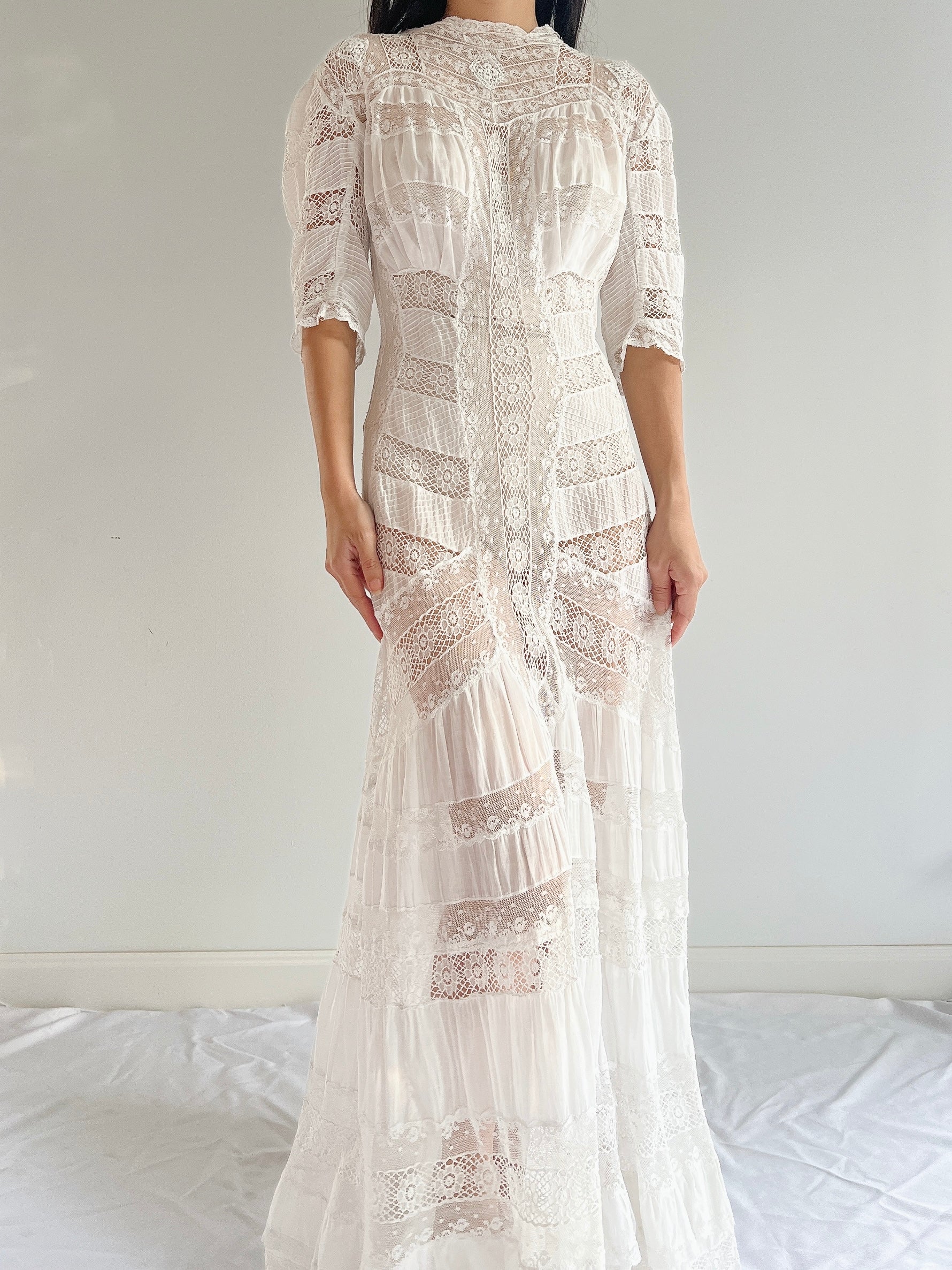 RESERVED Antique Lace Detail Batiste Dress - XS/S