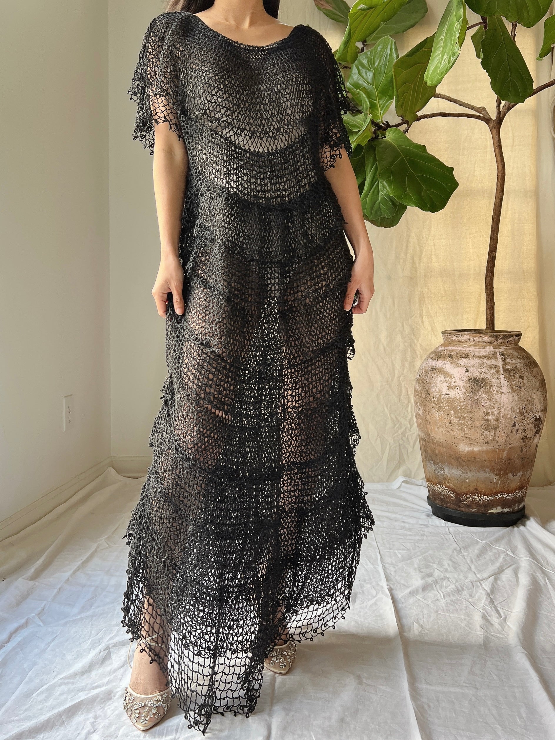 1970s Crochet Tiered Dress - S-M