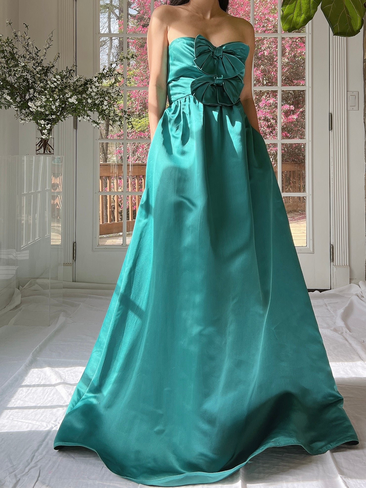 1960s Emerald Silk Bow Dress - S
