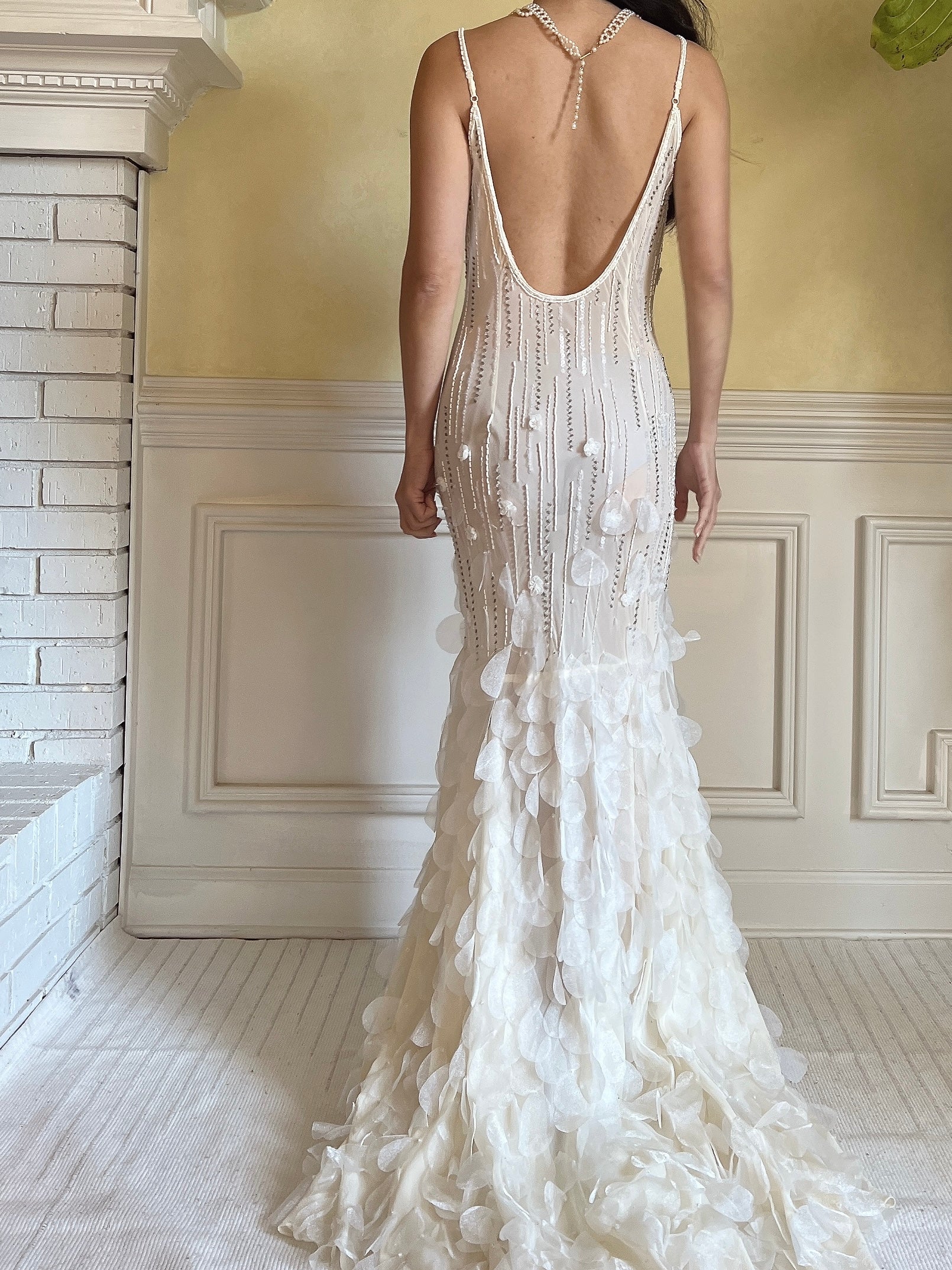 Vintage Silk Beaded Petal Dress - S