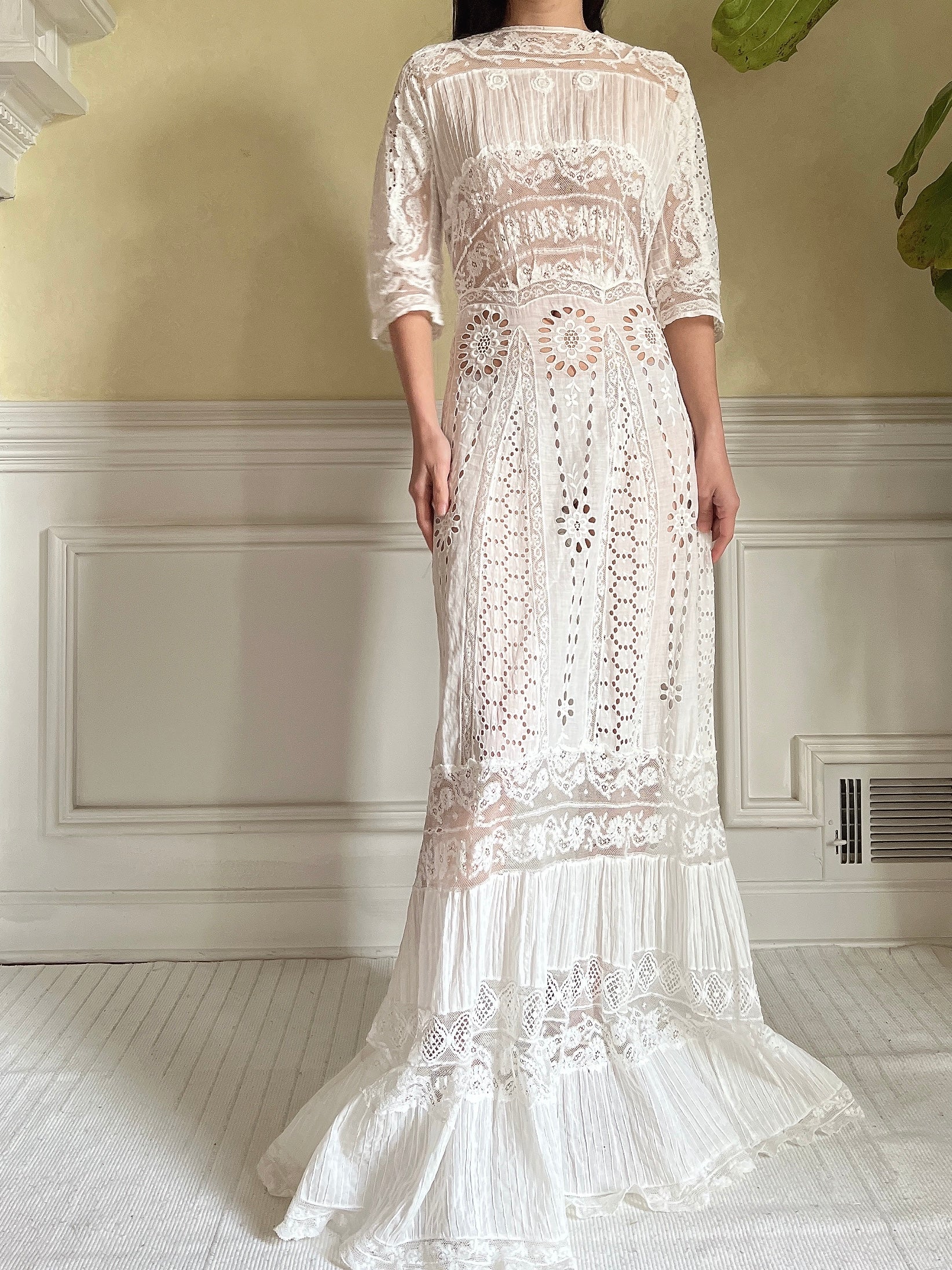 Antique Eyelet and Pin-tucked Dress - S