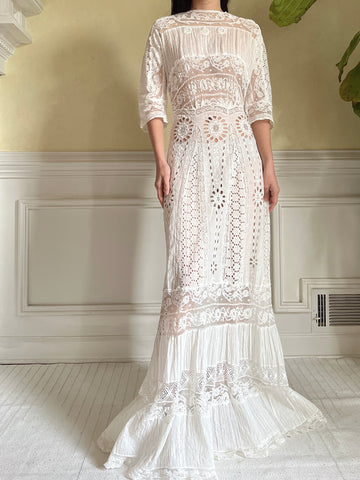Antique Eyelet and Pin-tucked Dress - S
