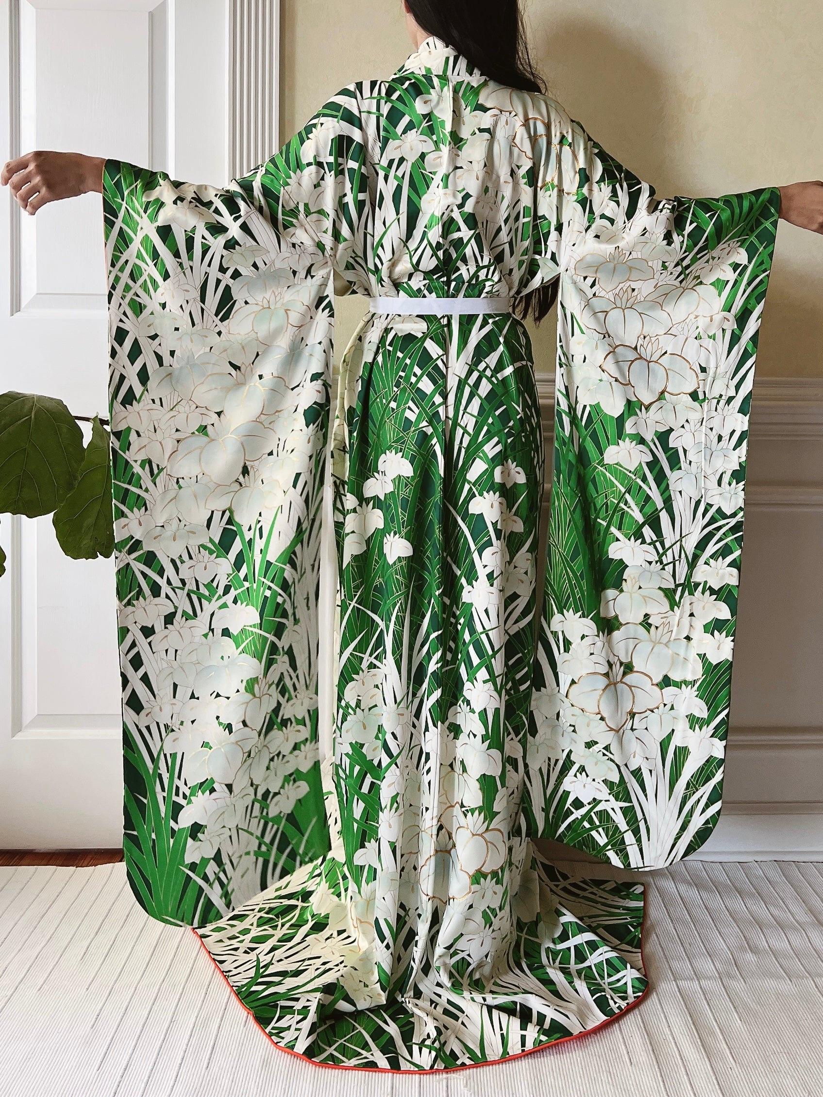 Vintage Silk Iris Painted Kimono - OSFM