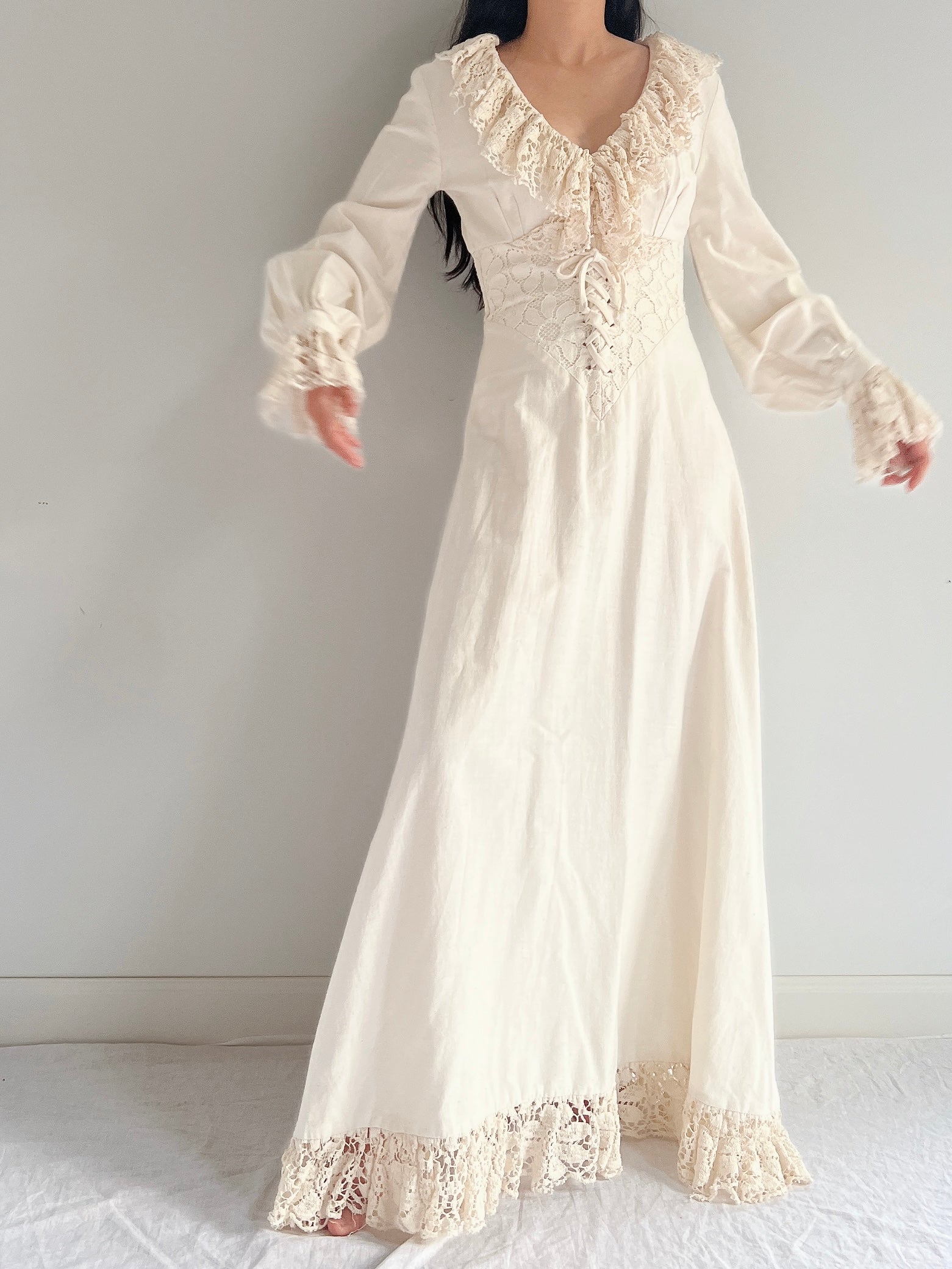 Vintage Linen Poet Sleeve Dress - XS