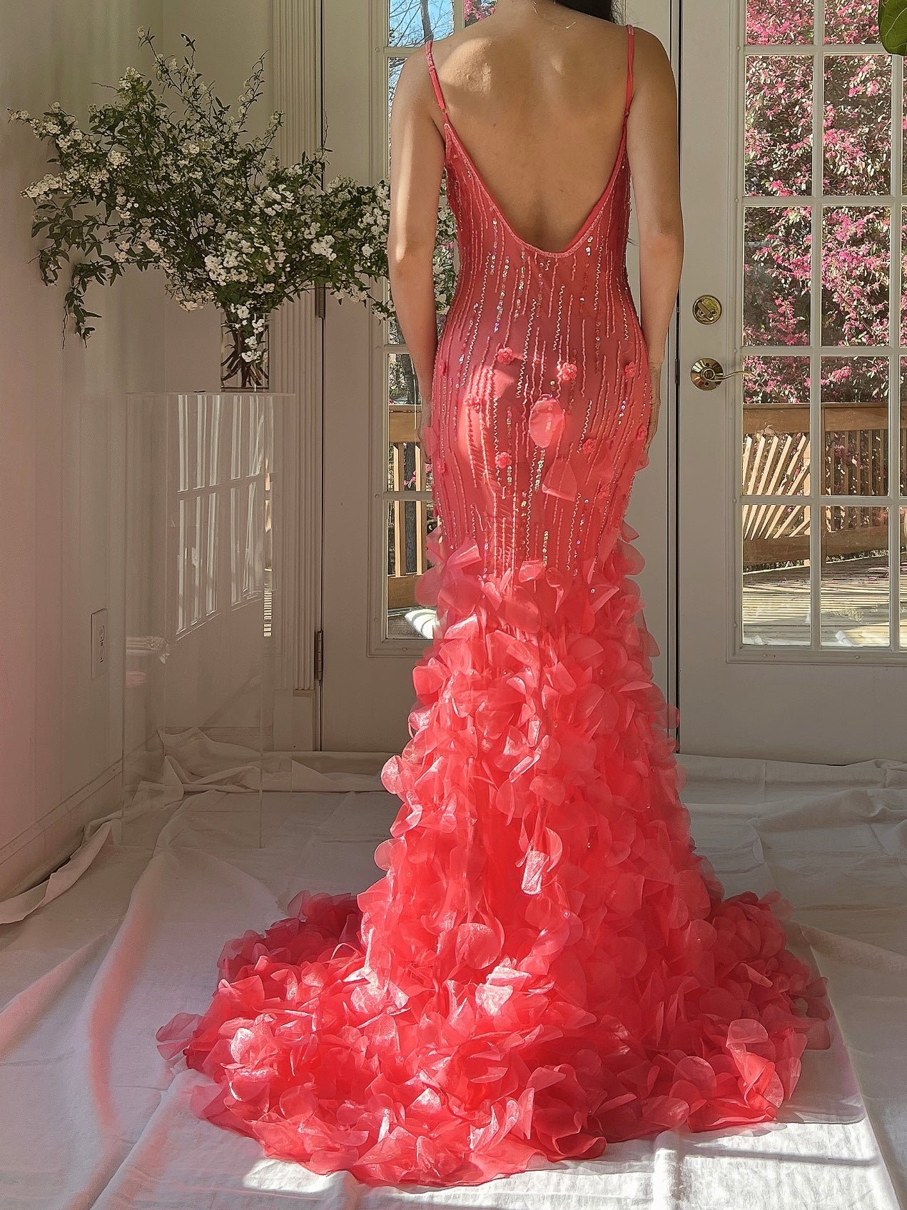 Vintage Coral Silk Petal Dress
