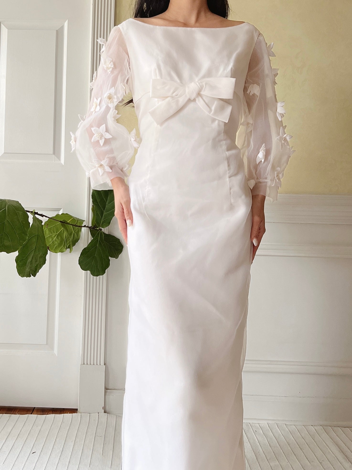 1960s Jean Varon Crinkle Organza Dress with Appliqués - S/M