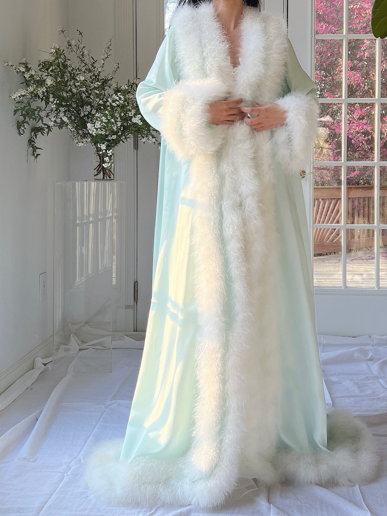 1960s Satin Feather Dressing Gown - OSFM