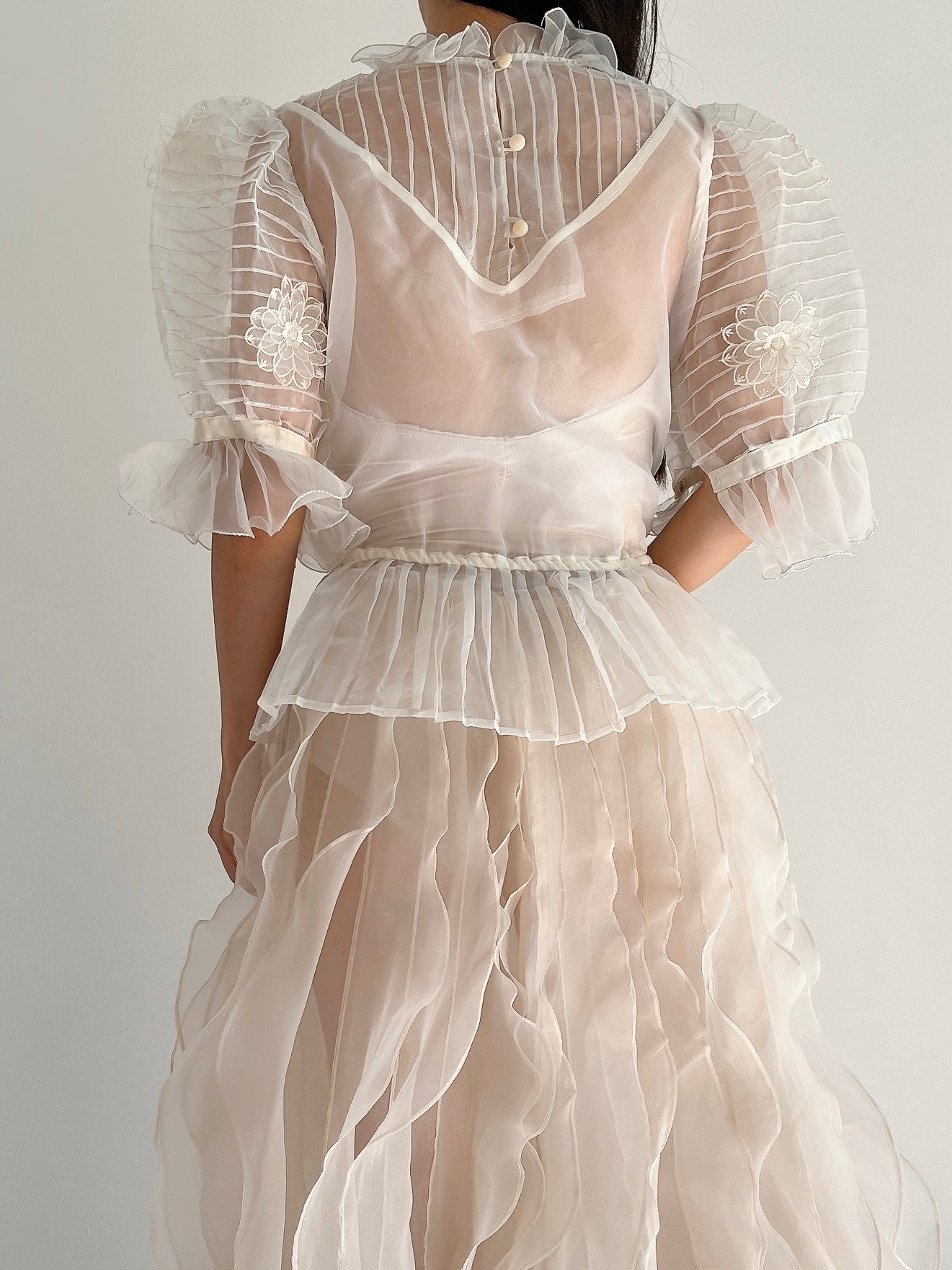 Vintage Organza Puff Sleeve Top - M