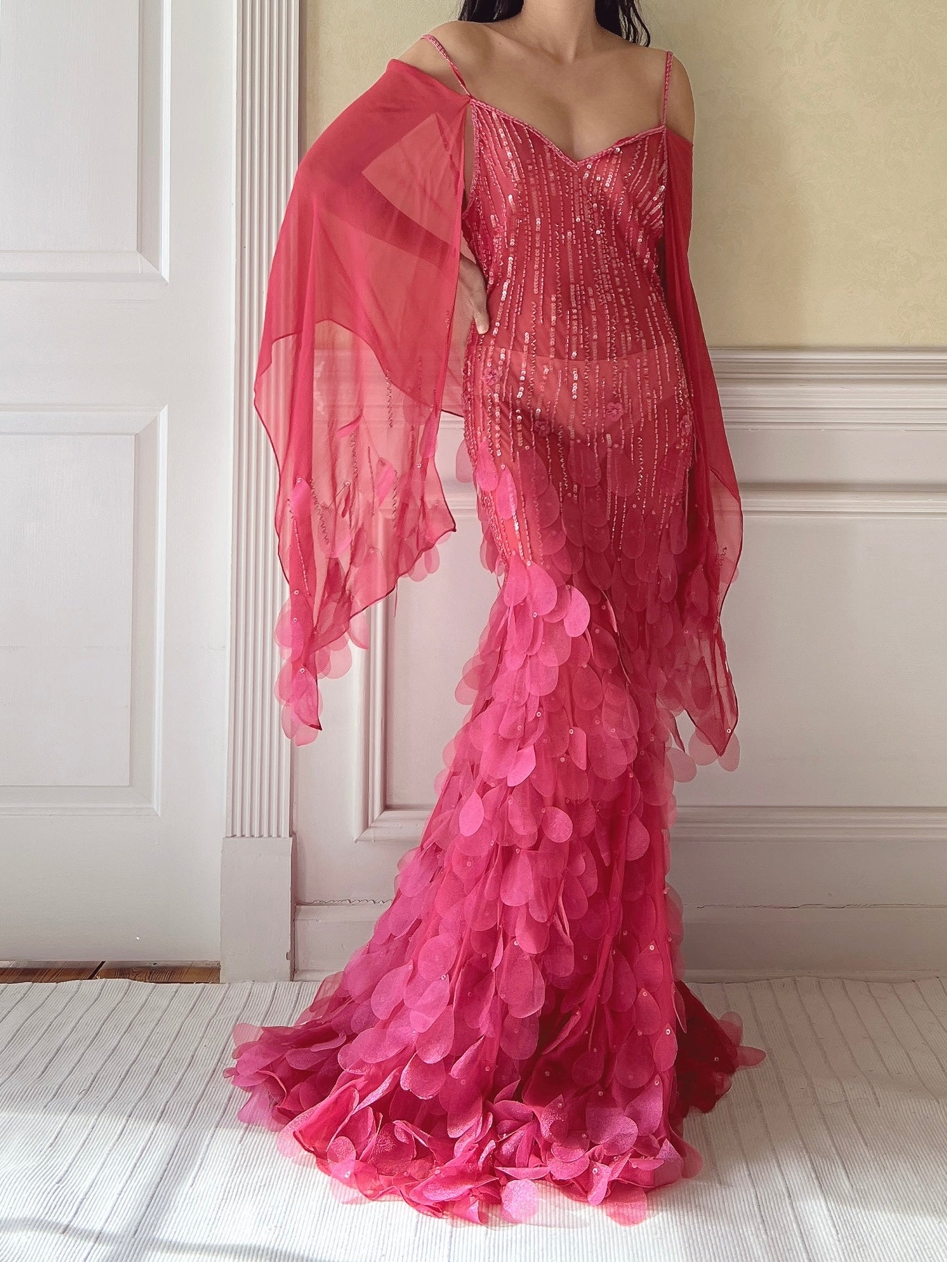 Vintage Hot Pink Silk Petal Gown - XS/S