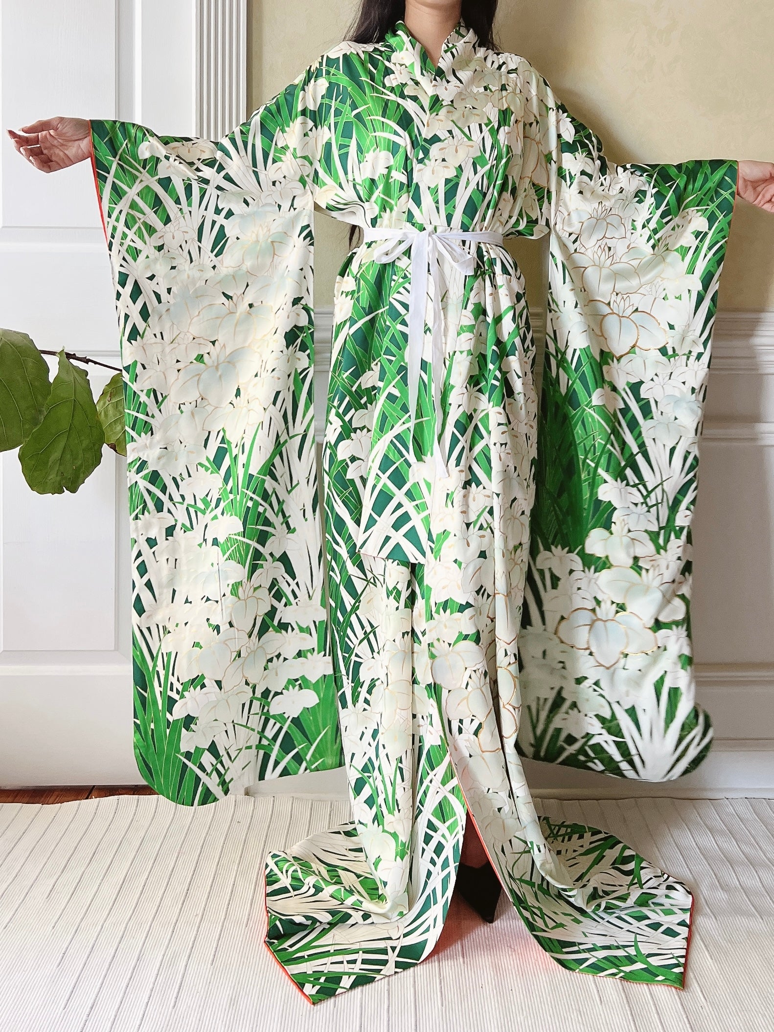 Vintage Silk Iris Painted Kimono - OSFM