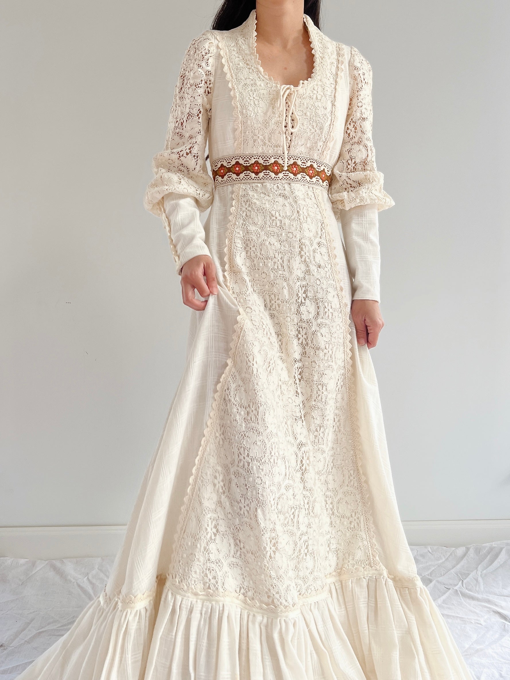1970s Gunne Sax Juliet Sleeve Dress - S-M