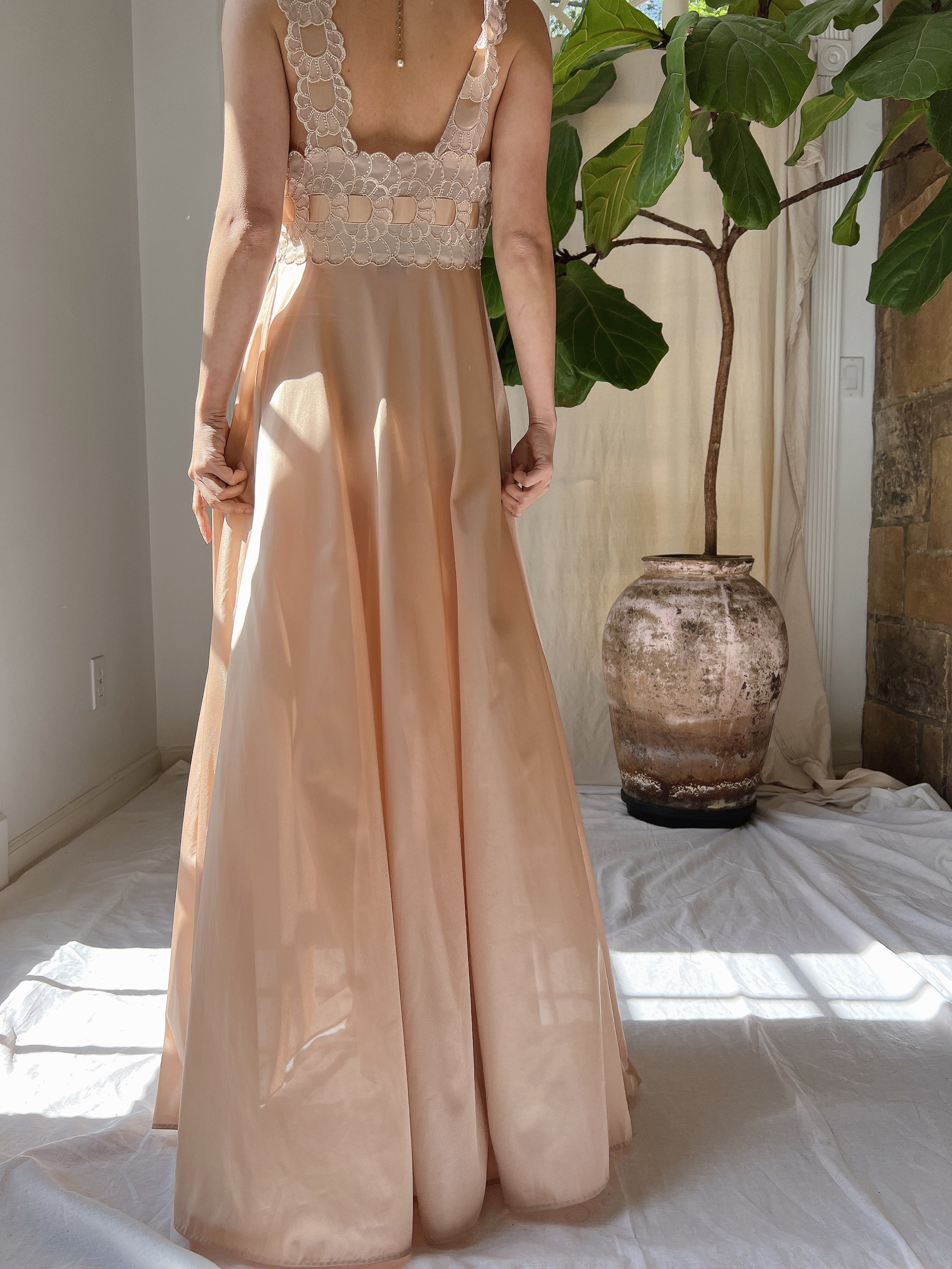 1960s Nylon Nude Slip Dress - S/M
