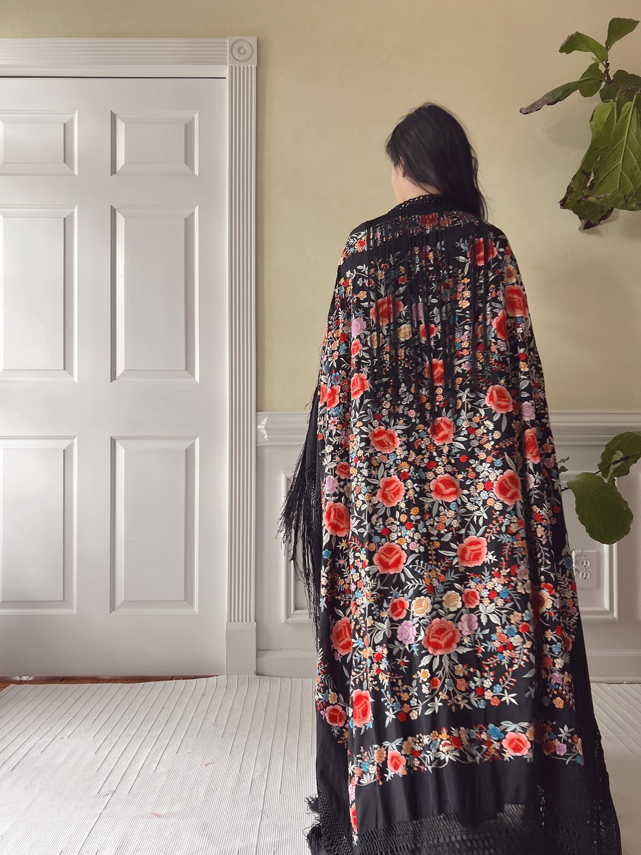 Antique Silk Embroidered Shawl - OSFA